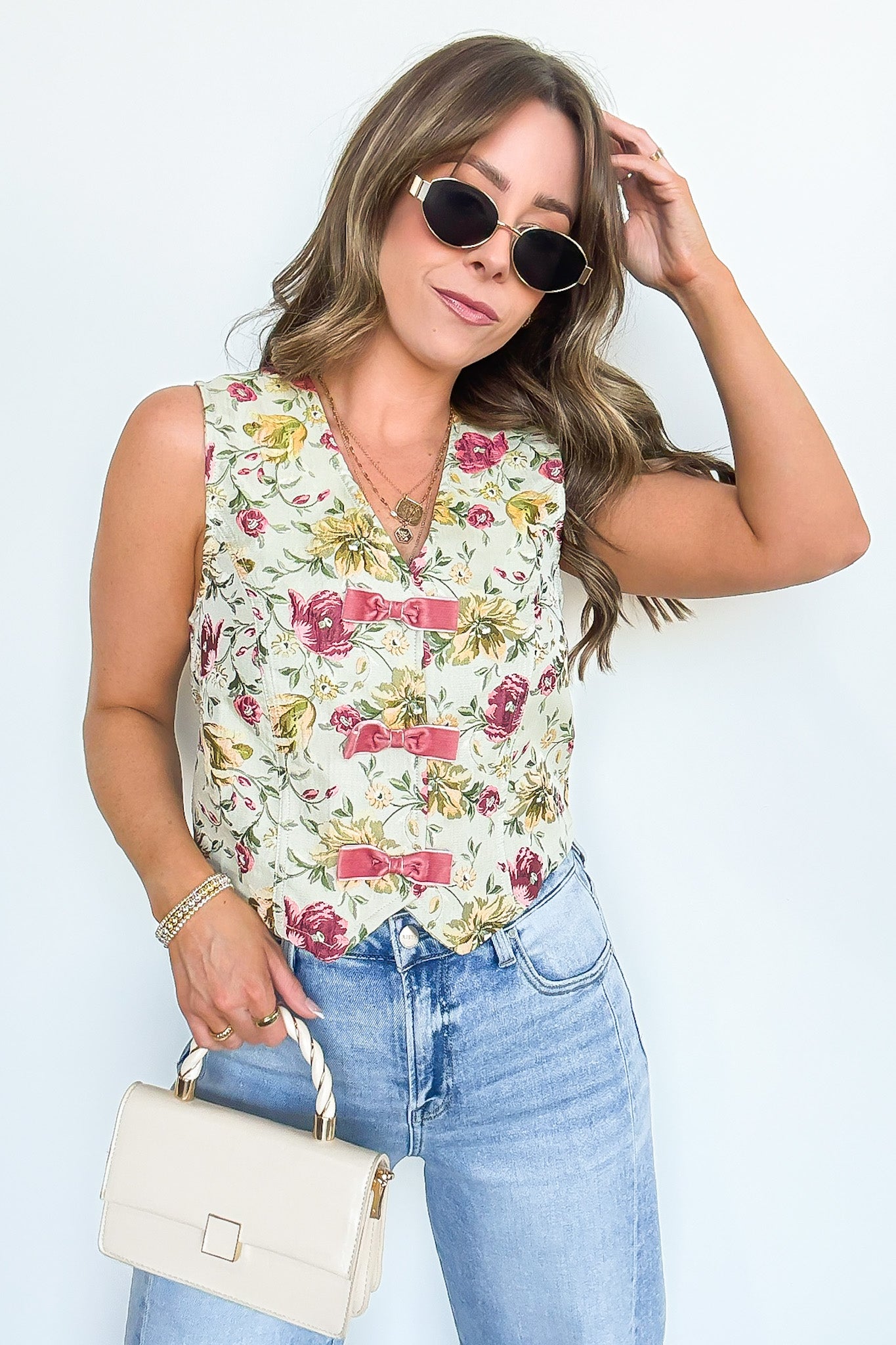 Garden Floral Jacquard Bow Vest - Madison and Mallory