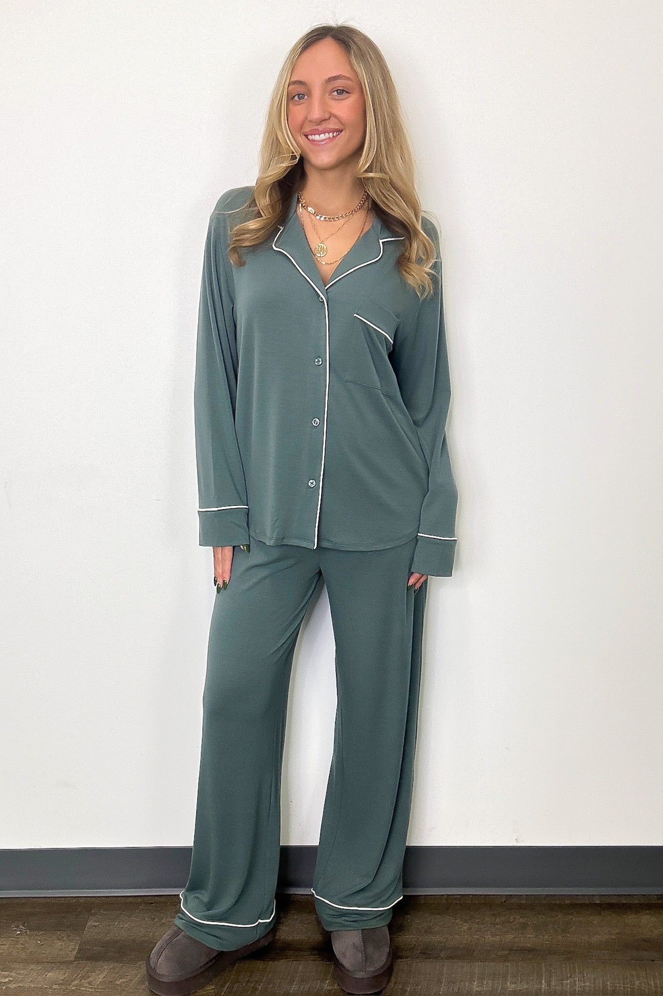 Time to Unwind Button Down Pajama Set - FINAL SALE - Madison and Mallory