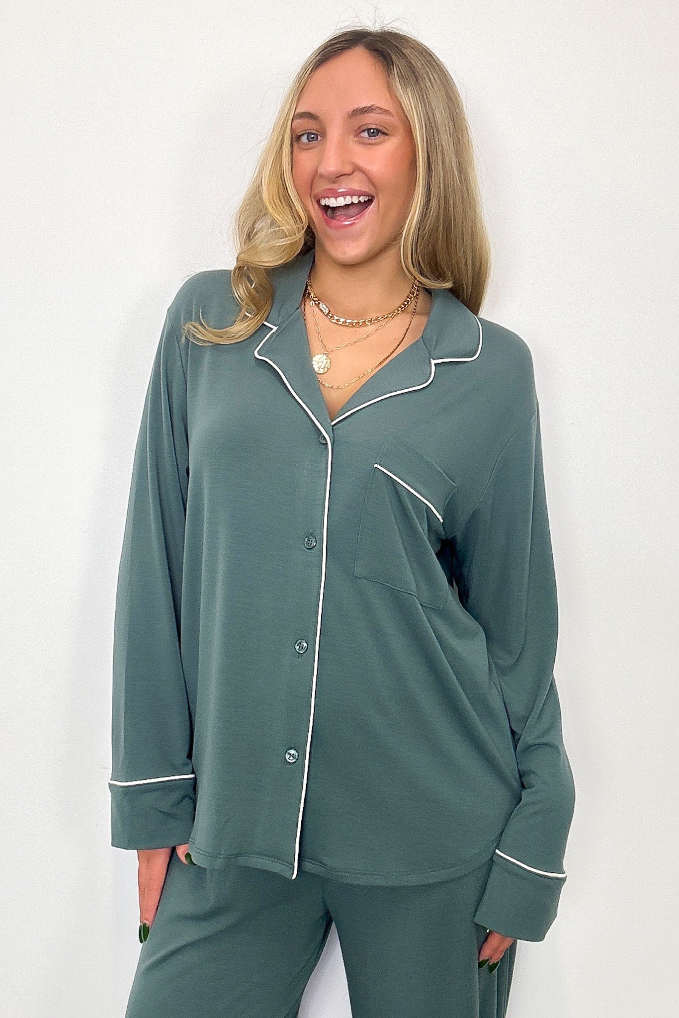 Time to Unwind Button Down Pajama Set - FINAL SALE - Madison and Mallory