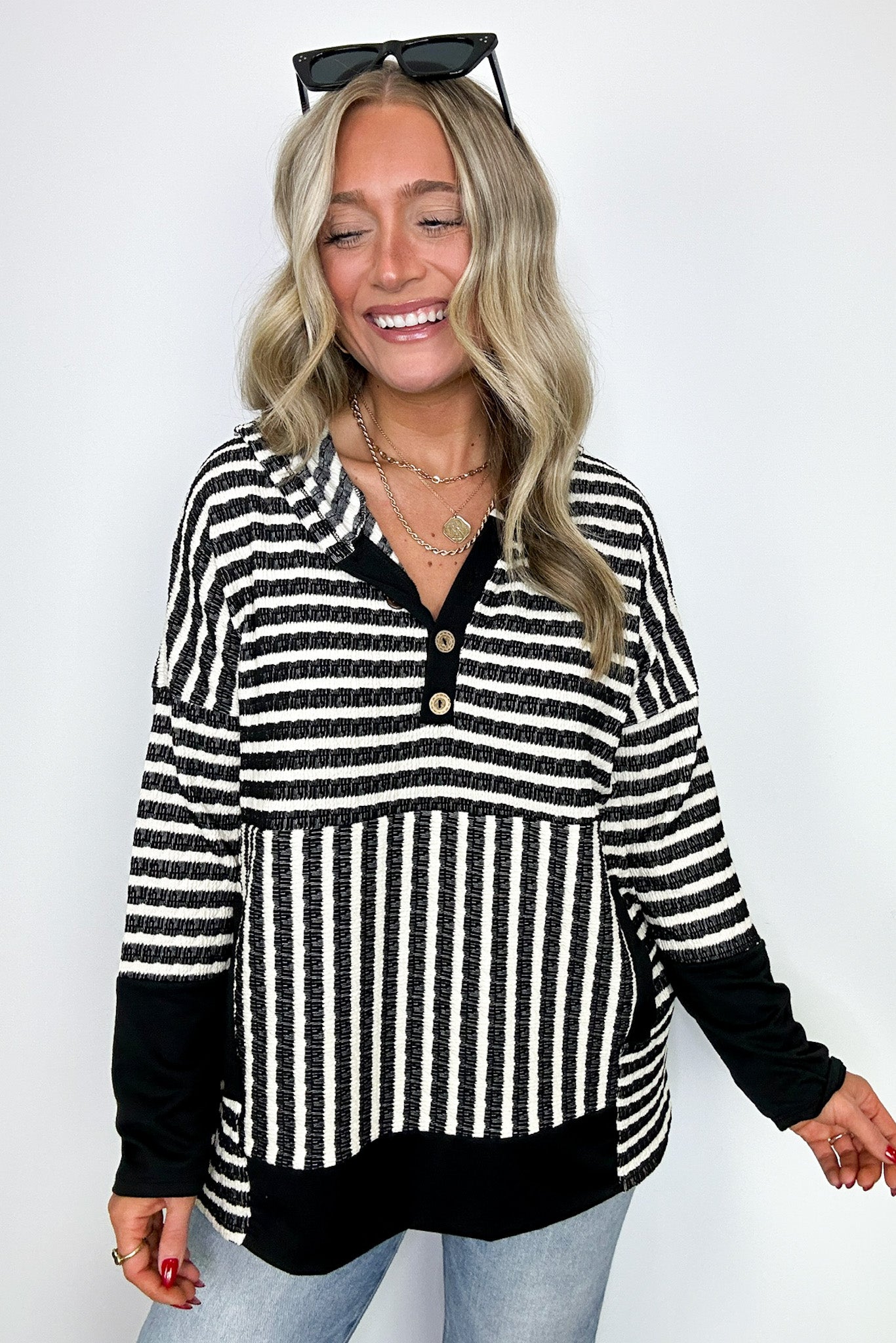 Margo Striped Hooded Pullover - FINAL SALE - Madison and Mallory
