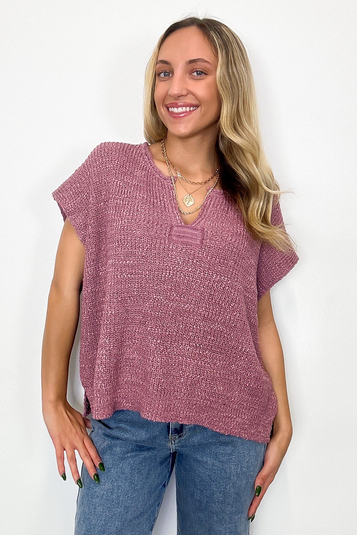 Necessary Charm V-Neck Side Slit Knit Top - BACK IN STOCK - Madison and Mallory