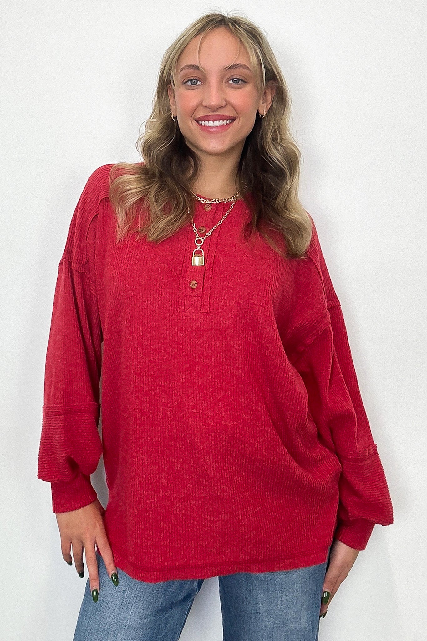 Cozy Outcome Ribbed Henley Top - FINAL SALE - Madison and Mallory