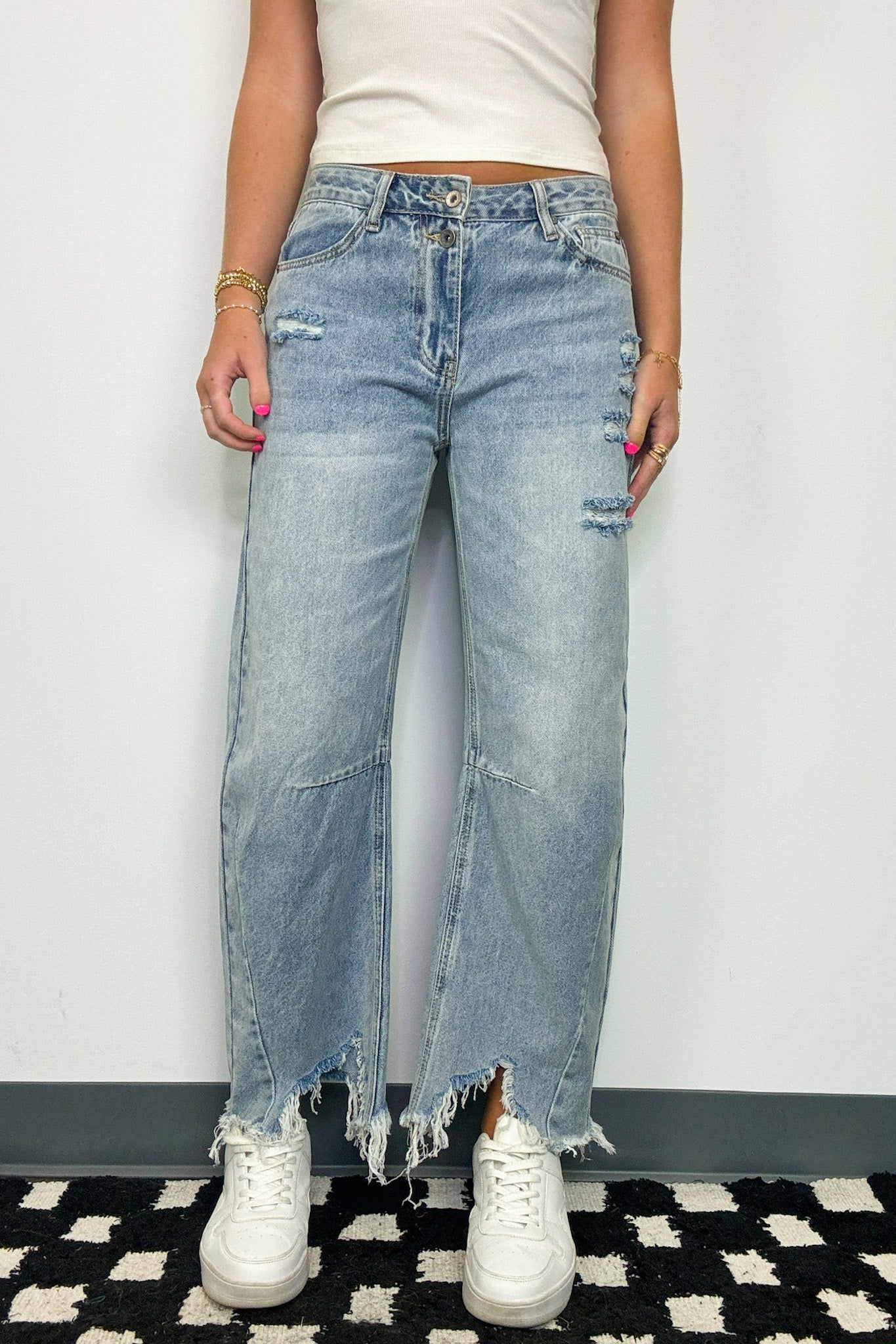 1/25 / Medium Light Isabele High Rise Slouchy Barrel Jeans - FINL SALE - Madison and Mallory