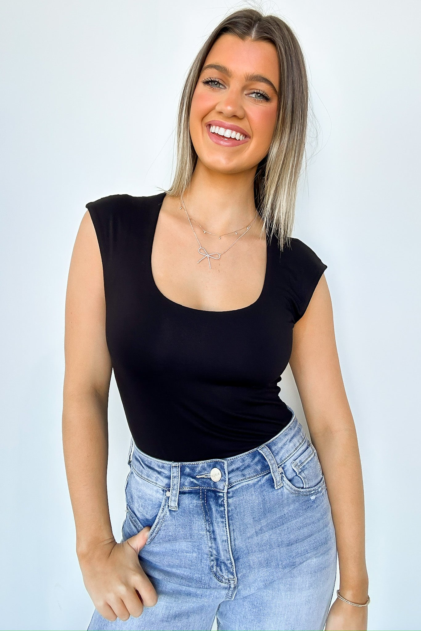 Black / S Jaime Scoop Neck Short Sleeve Top - Madison and Mallory