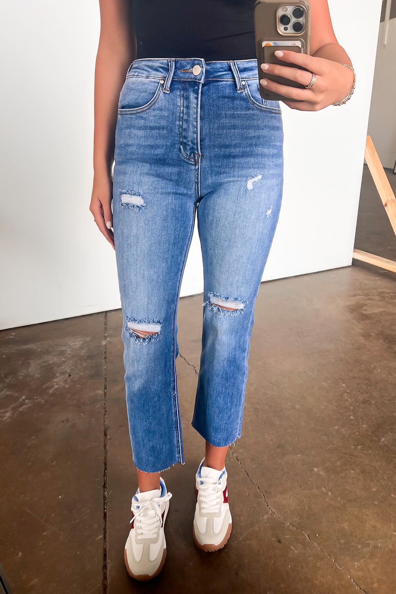  Janeska High Rise Distressed Slim Straight Jeans - Madison and Mallory