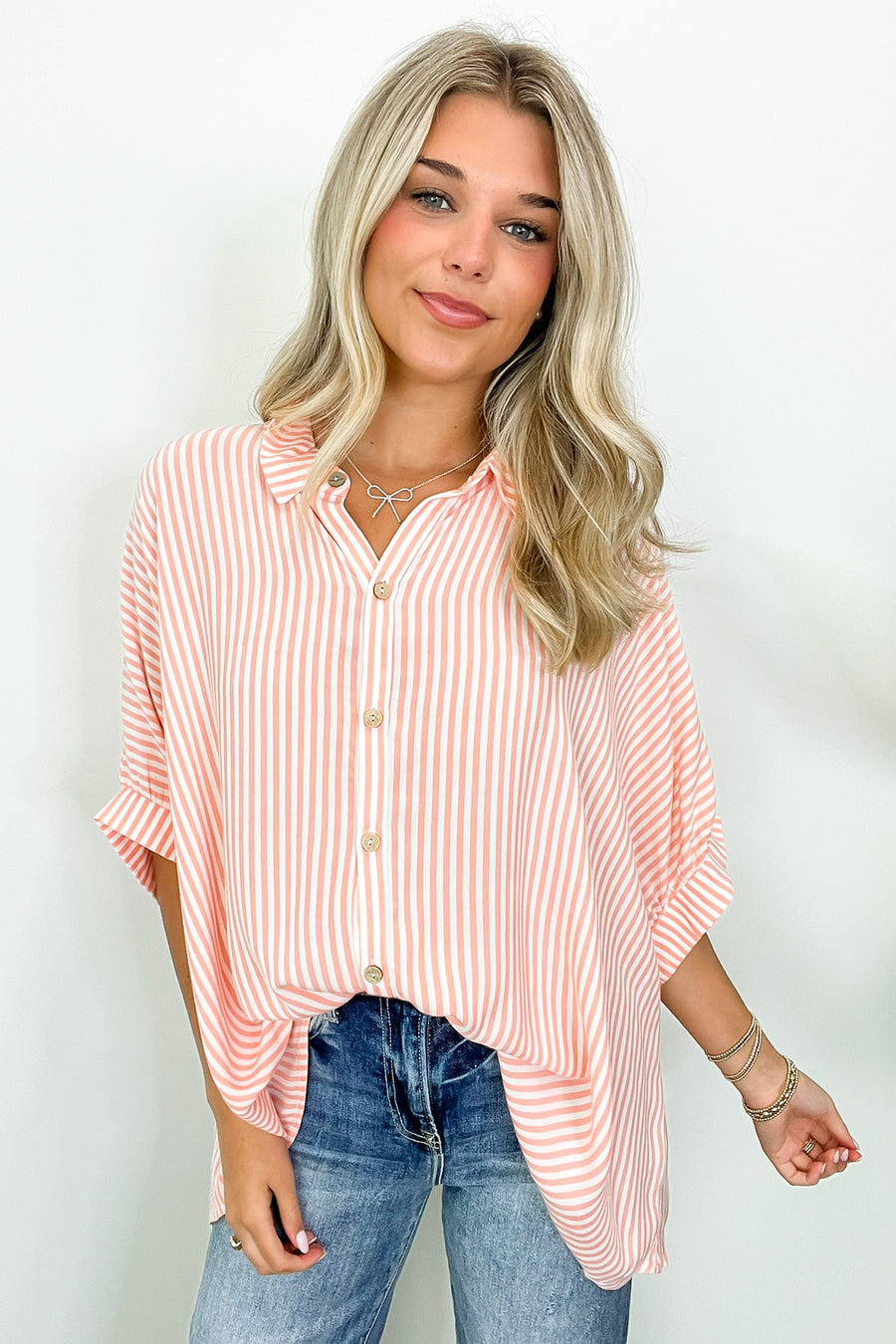  JoJo Striped Button Down Relaxed Top - Madison and Mallory