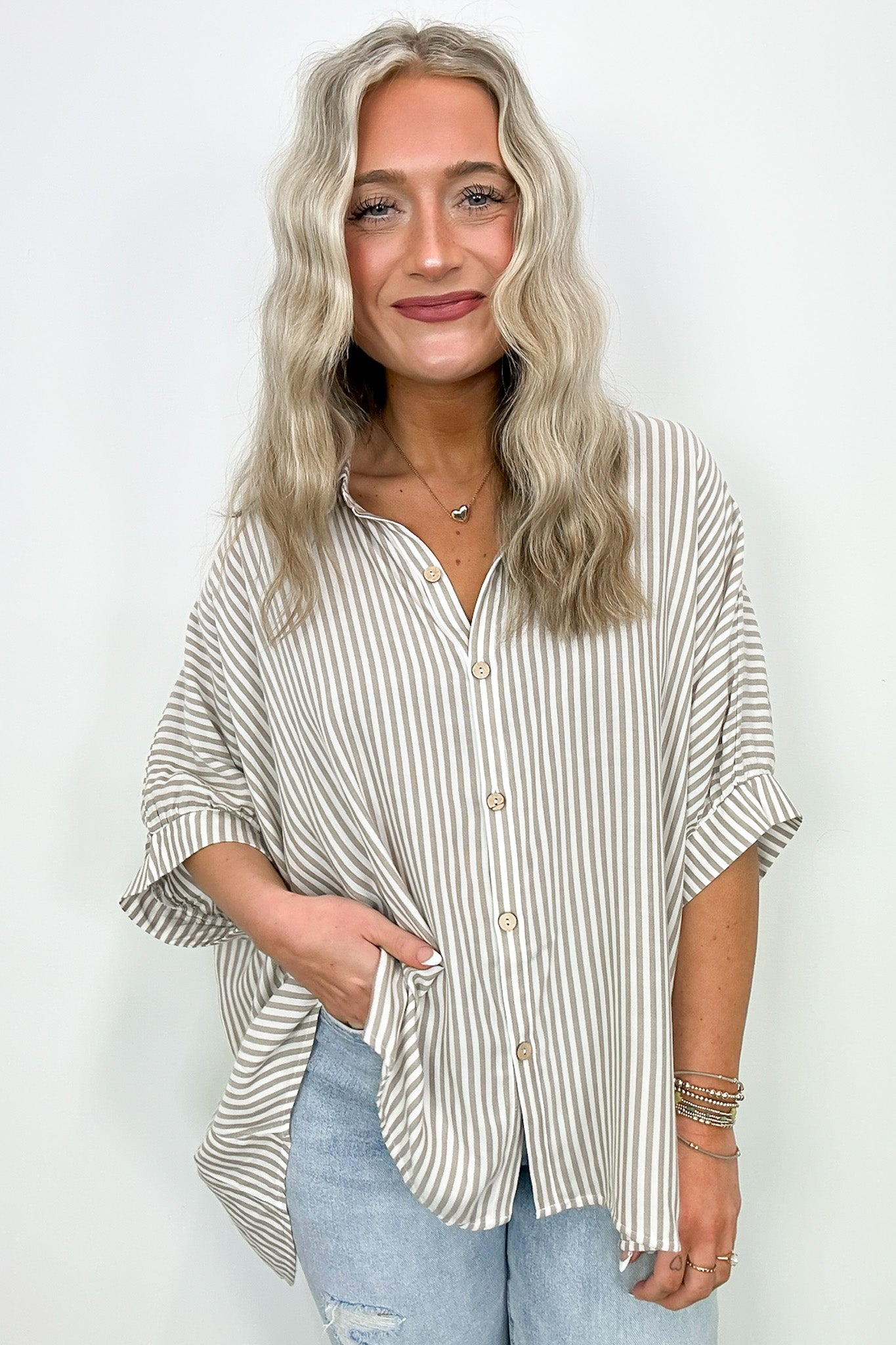  JoJo Striped Button Down Relaxed Top - BACK IN STOCK - Madison and Mallory