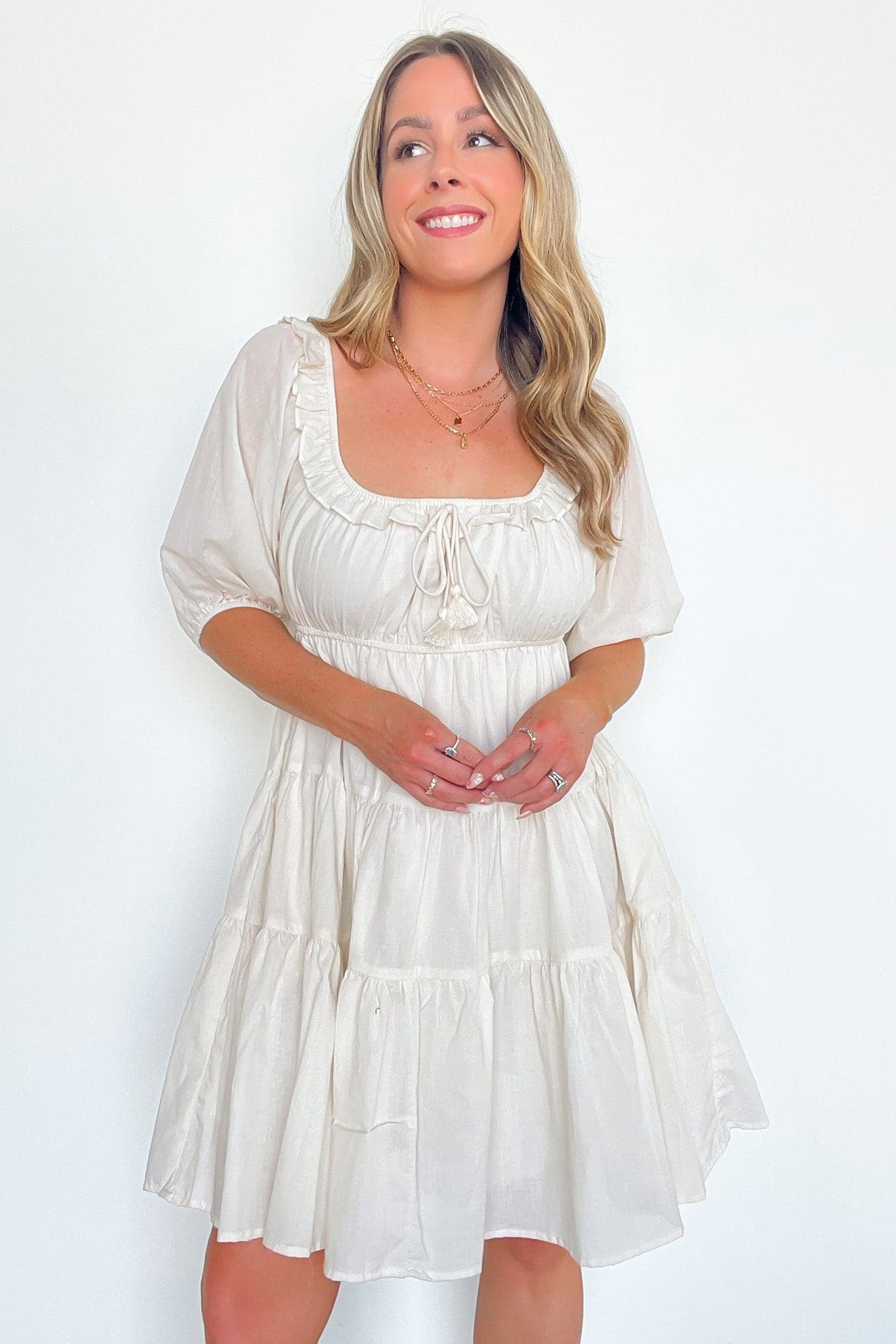  Jobelle Puff Sleeve Tie Front Tiered Dress - FINAL SALE - Madison and Mallory