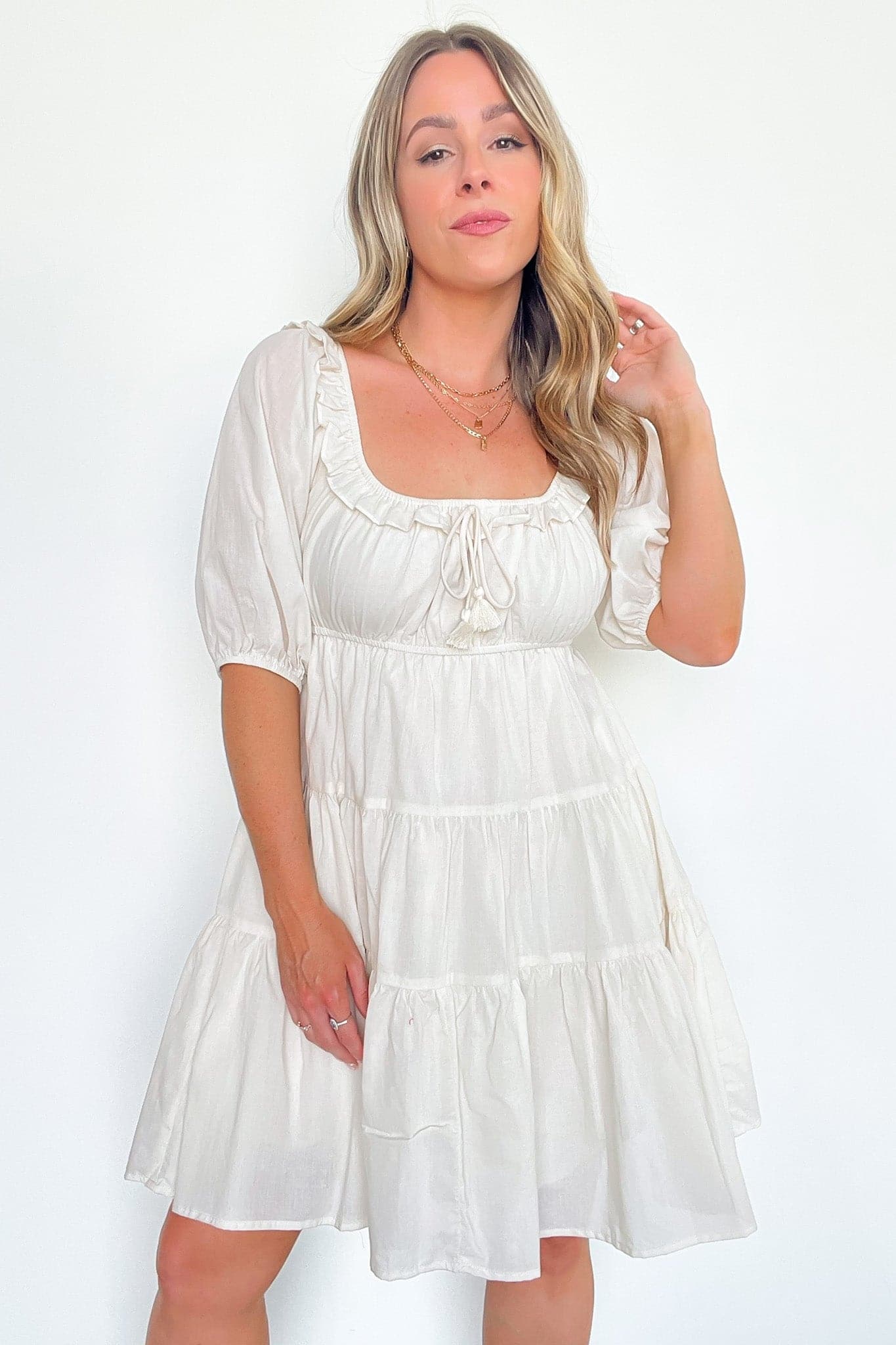  Jobelle Puff Sleeve Tie Front Tiered Dress - FINAL SALE - Madison and Mallory