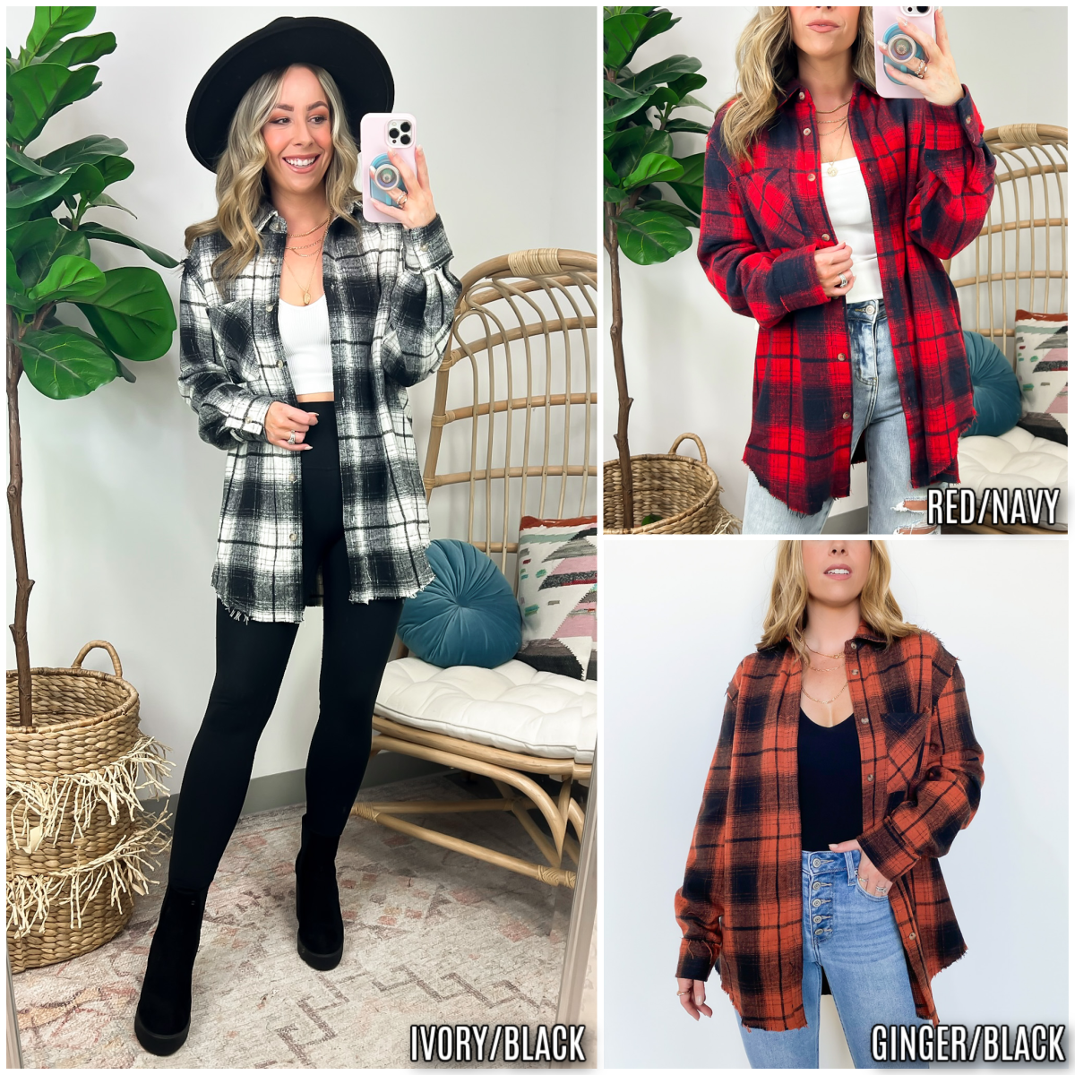 Joielle Plaid Button Down Shacket - FINAL SALE - Madison and Mallory