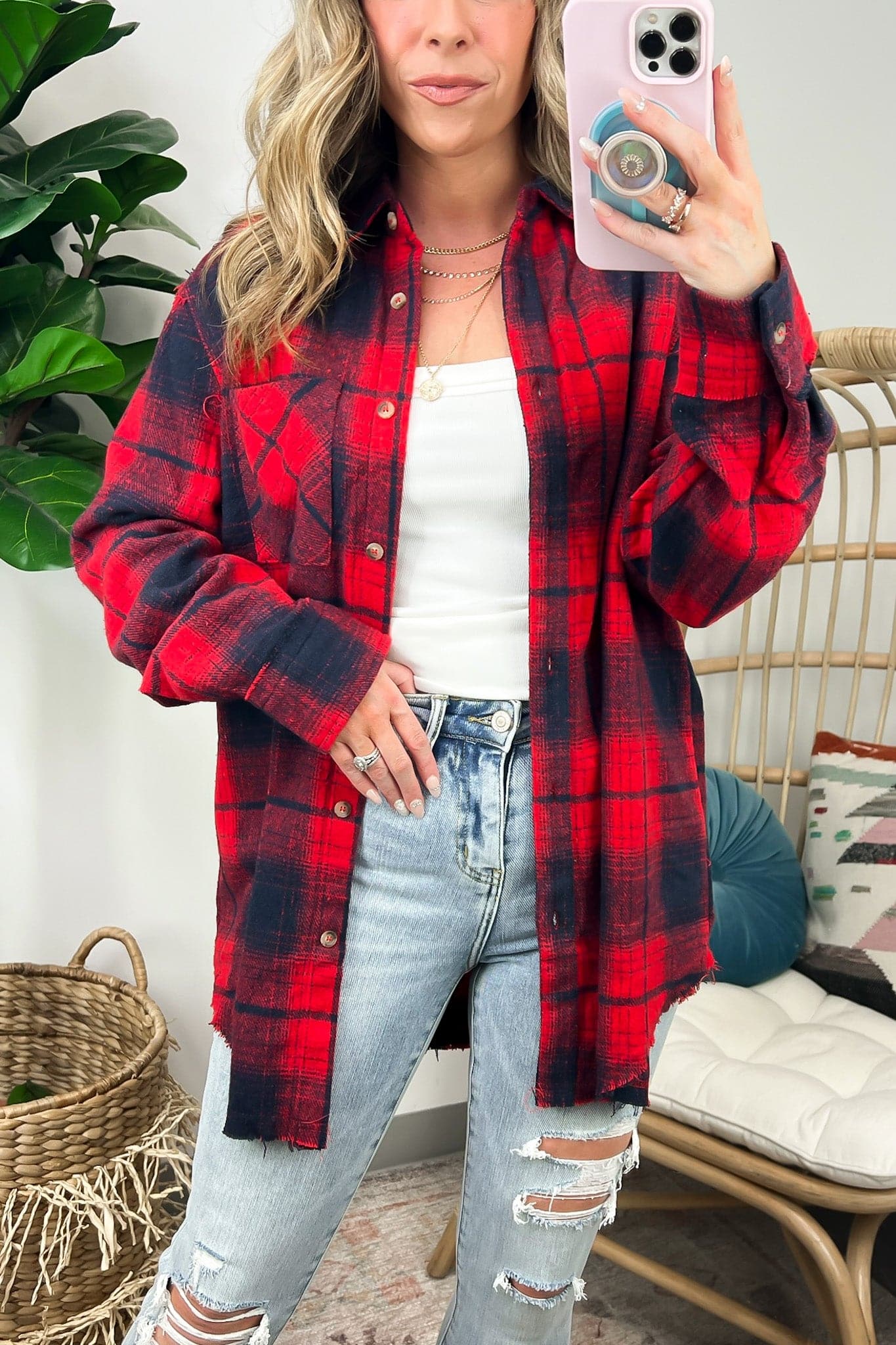 Joielle Plaid Button Down Shacket - FINAL SALE - Madison and Mallory