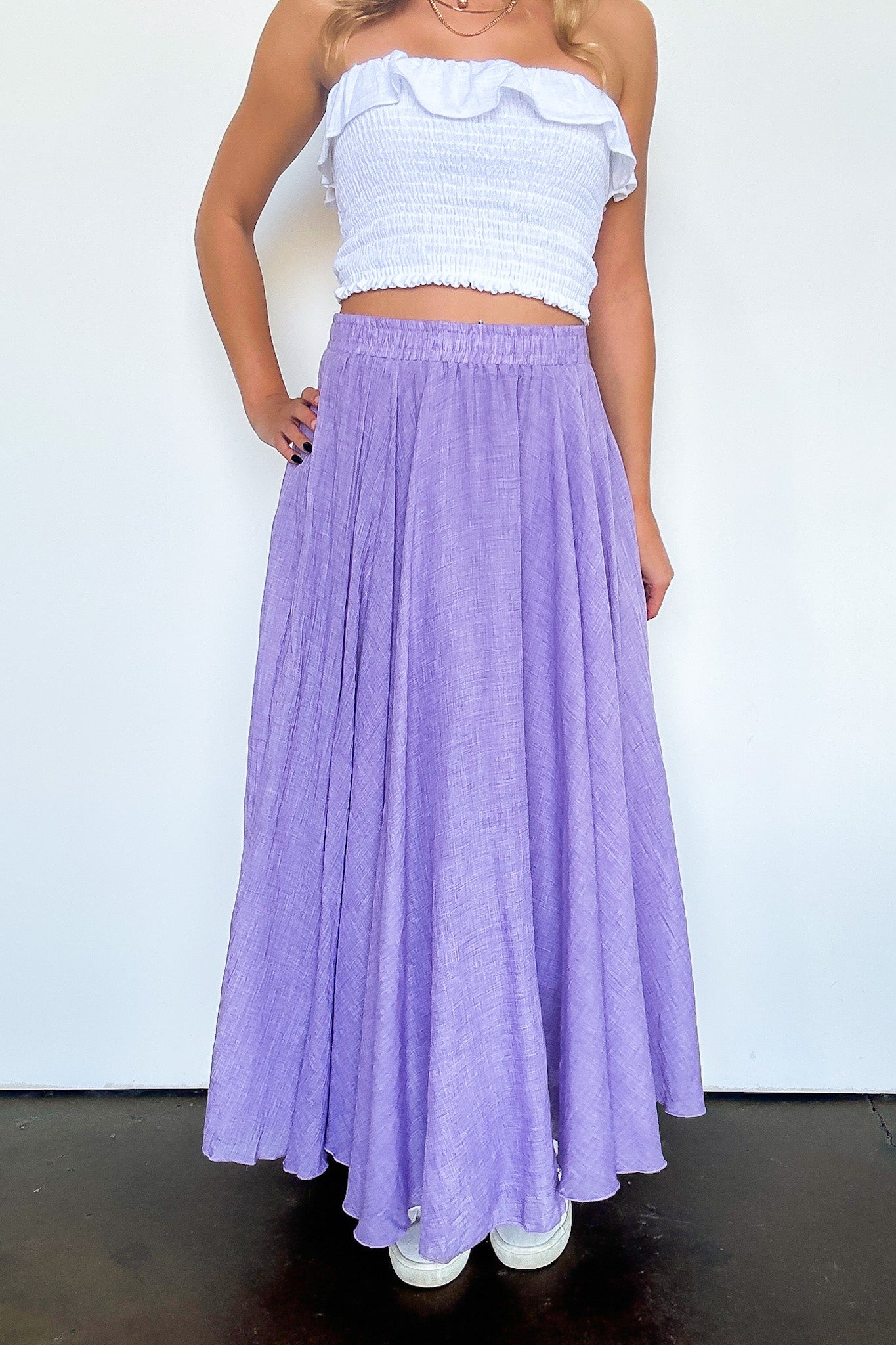 Lavender / S Julianna High Waist Woven Maxi Skirt - FINAL SALE - Madison and Mallory