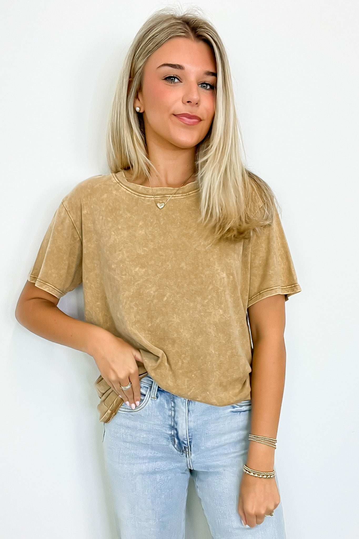 Camel / S Kaline Mineral Washed Short Sleeve Top - BACK IN STOCK - Madison and Mallory