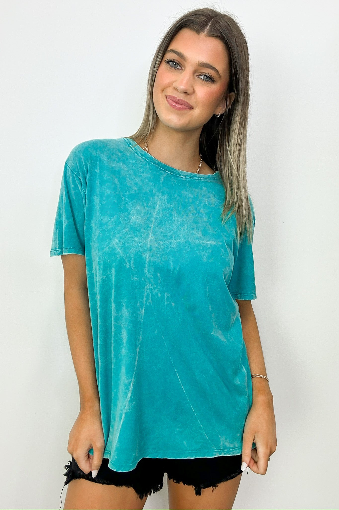 Light Teal / S Kaline Mineral Washed Short Sleeve Top - BACK IN STOCK - Madison and Mallory