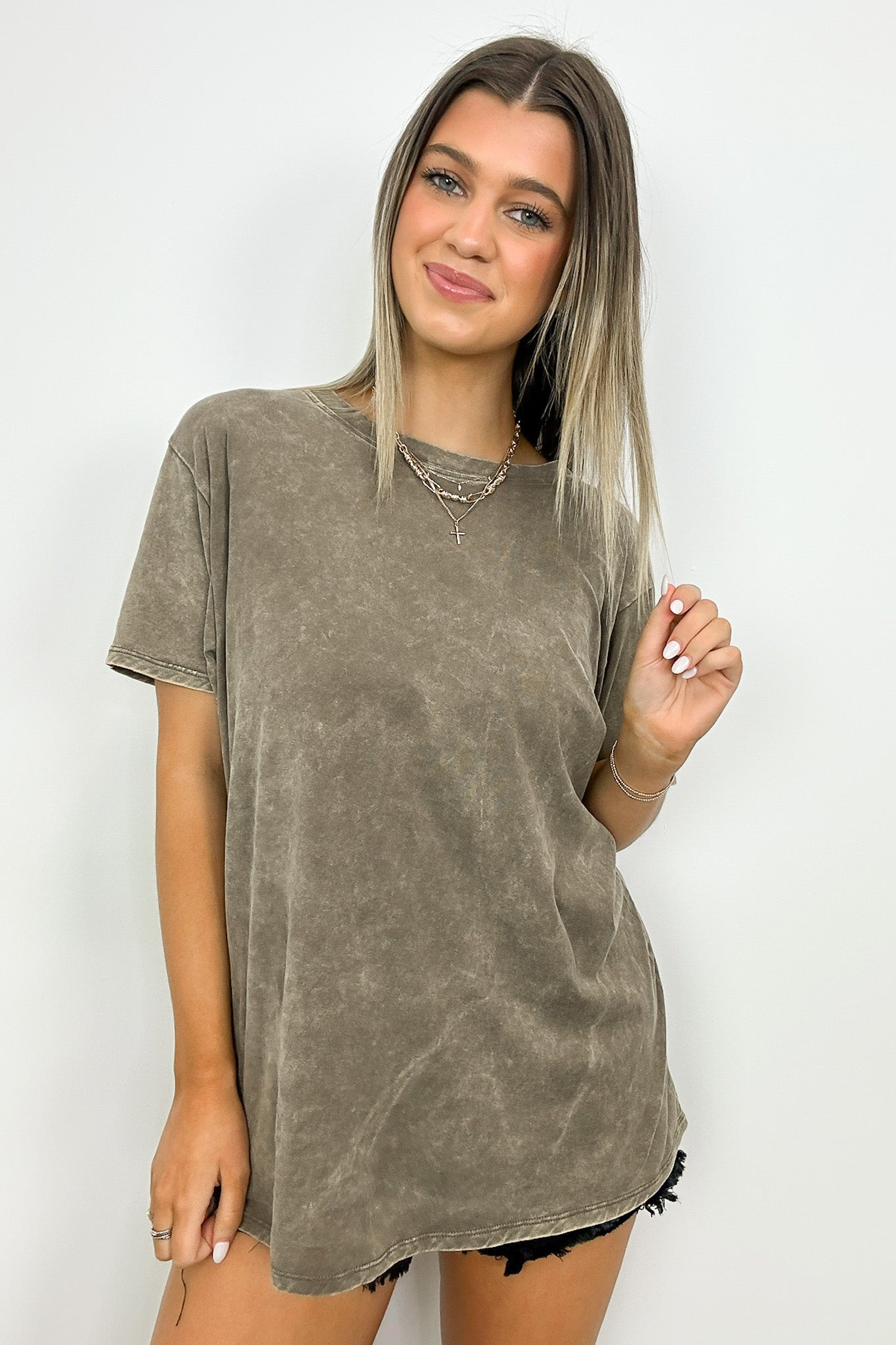 Mocha / S Kaline Mineral Washed Short Sleeve Top - BACK IN STOCK - Madison and Mallory