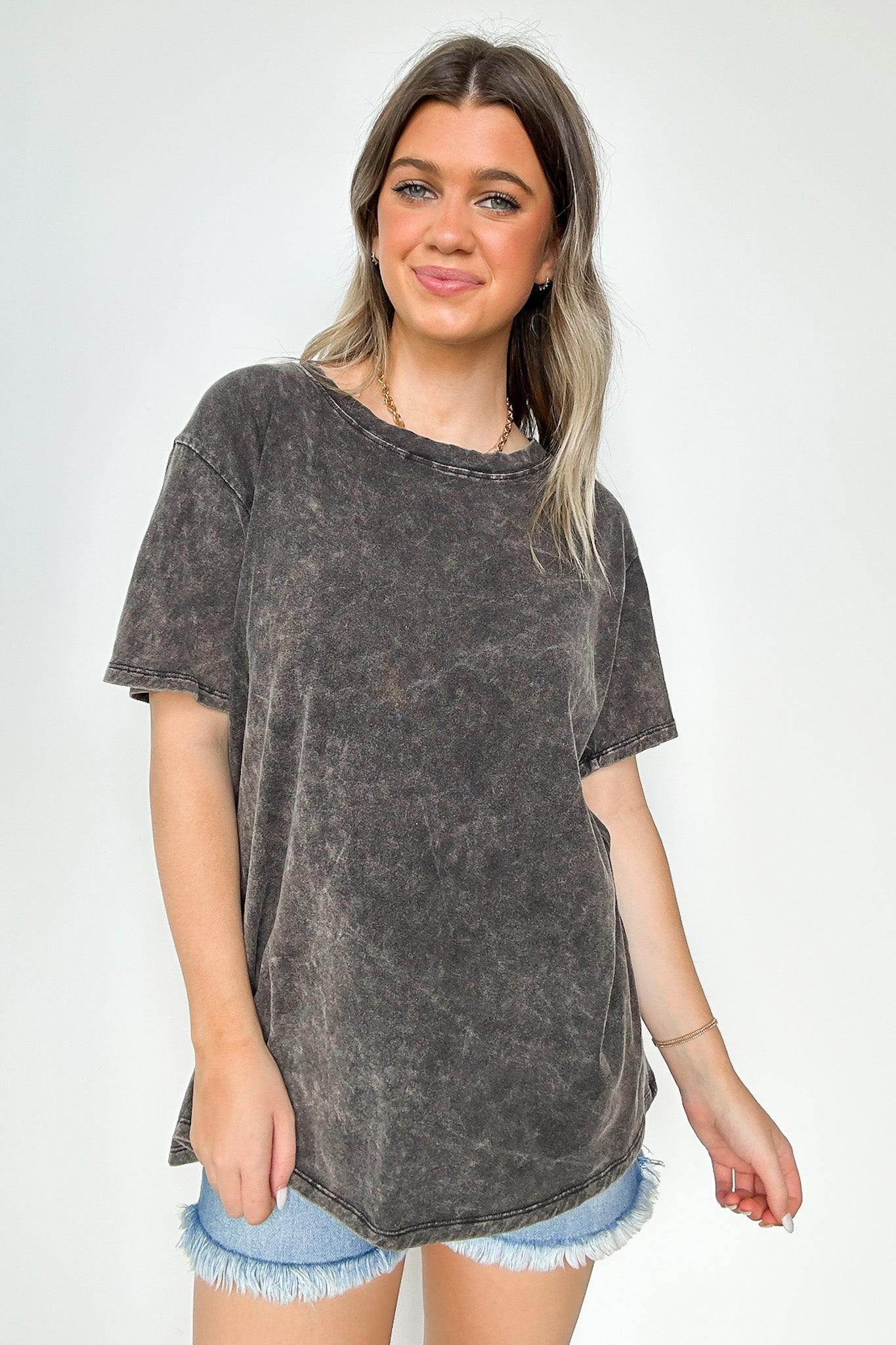 Ash Black / S Kaline Mineral Washed Short Sleeve Top - BACK IN STOCK - Madison and Mallory