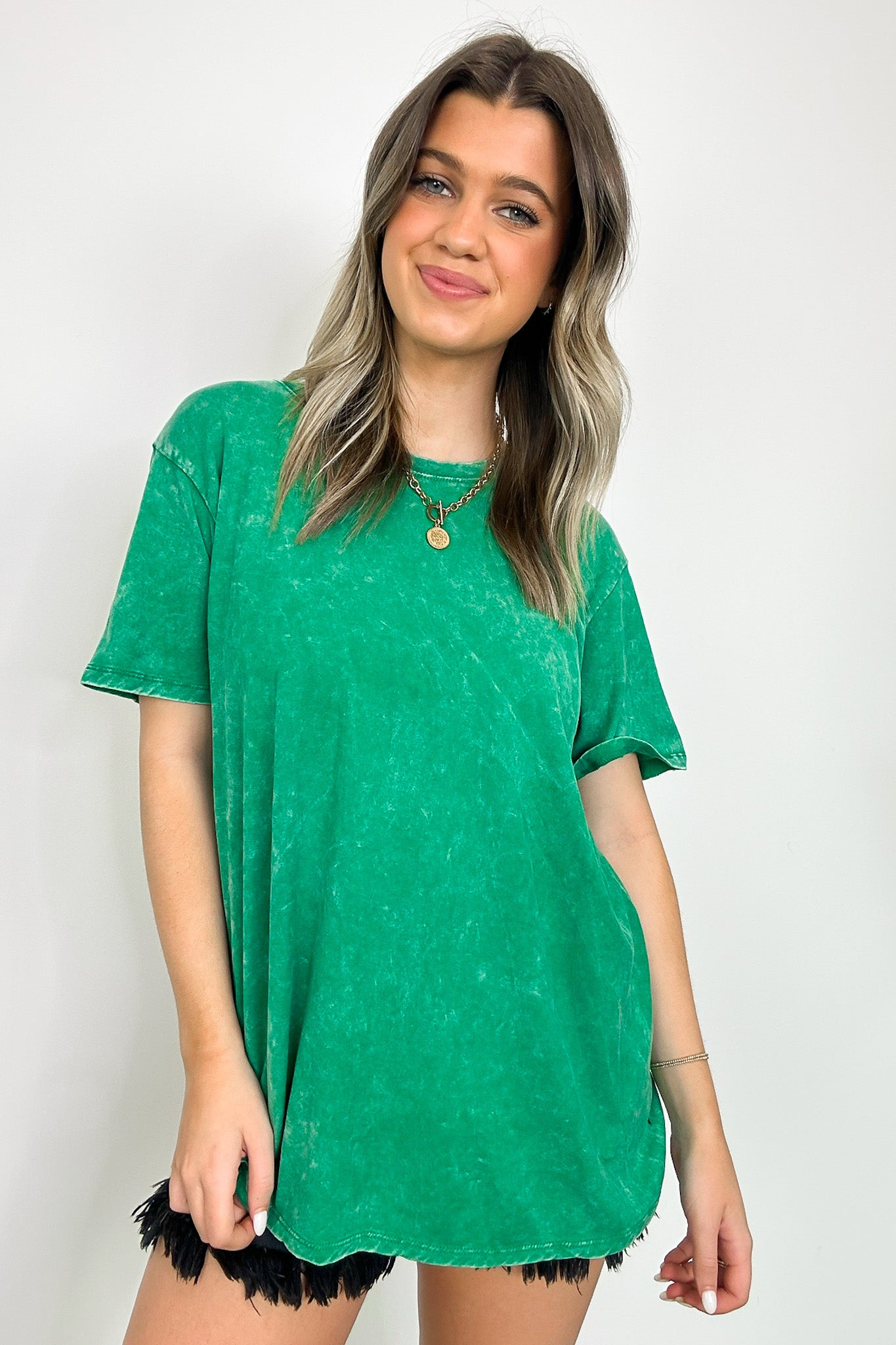 Kelly Green / S Kaline Mineral Washed Short Sleeve Top - BACK IN STOCK - Madison and Mallory