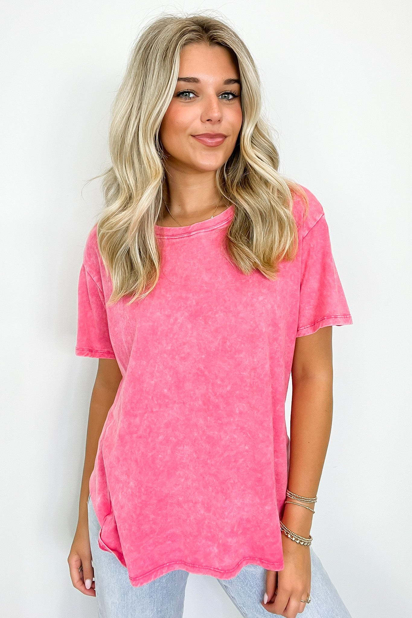 Fuchsia / S Kaline Mineral Washed Short Sleeve Top - BACK IN STOCK - Madison and Mallory