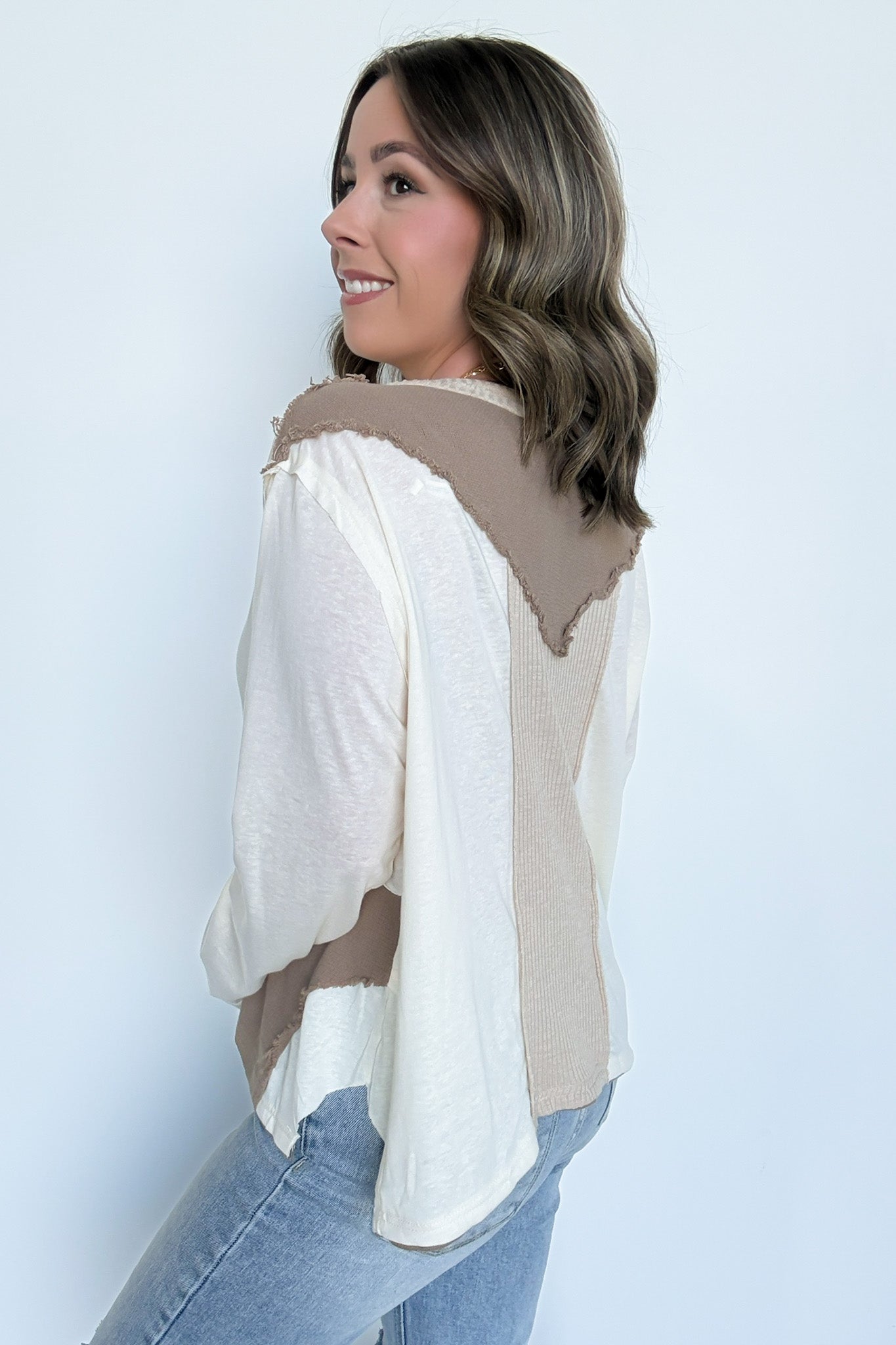 Karmen Notched Neck Color Block Contrast Top - FINAL SALE - Madison and Mallory