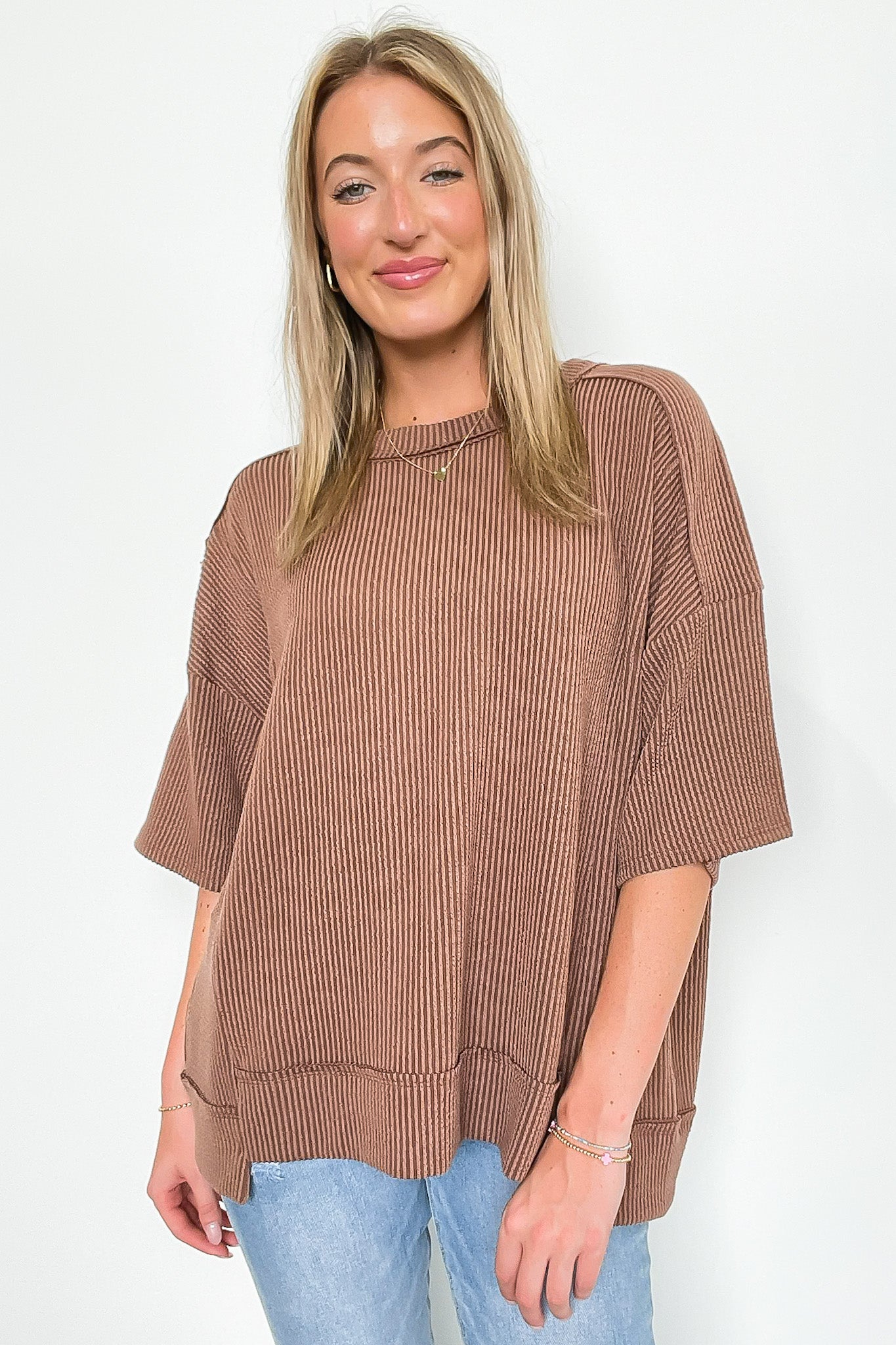 Coffee / S Karmyn Rib Knit Relaxed Fit Top - FINAL SALE - Madison and Mallory