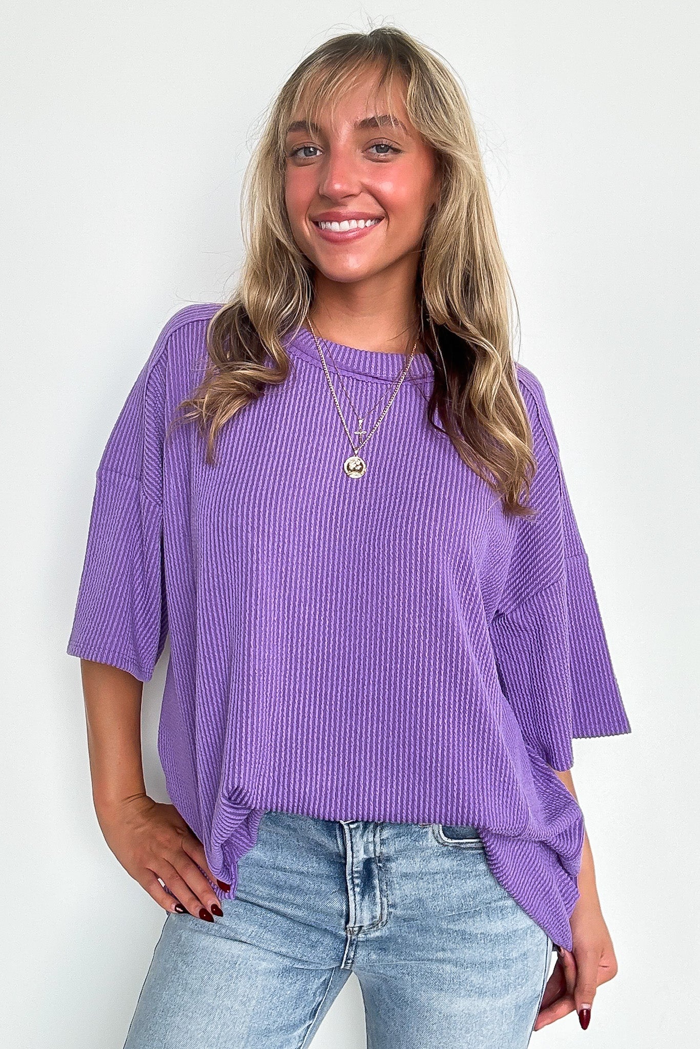 Violet / S Karmyn Rib Knit Relaxed Fit Top - FINAL SALE - Madison and Mallory