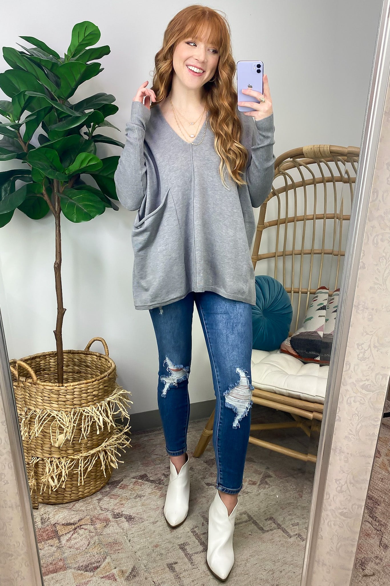 Karri Oversized V-Neck Sweater - FINAL SALE - Madison and Mallory