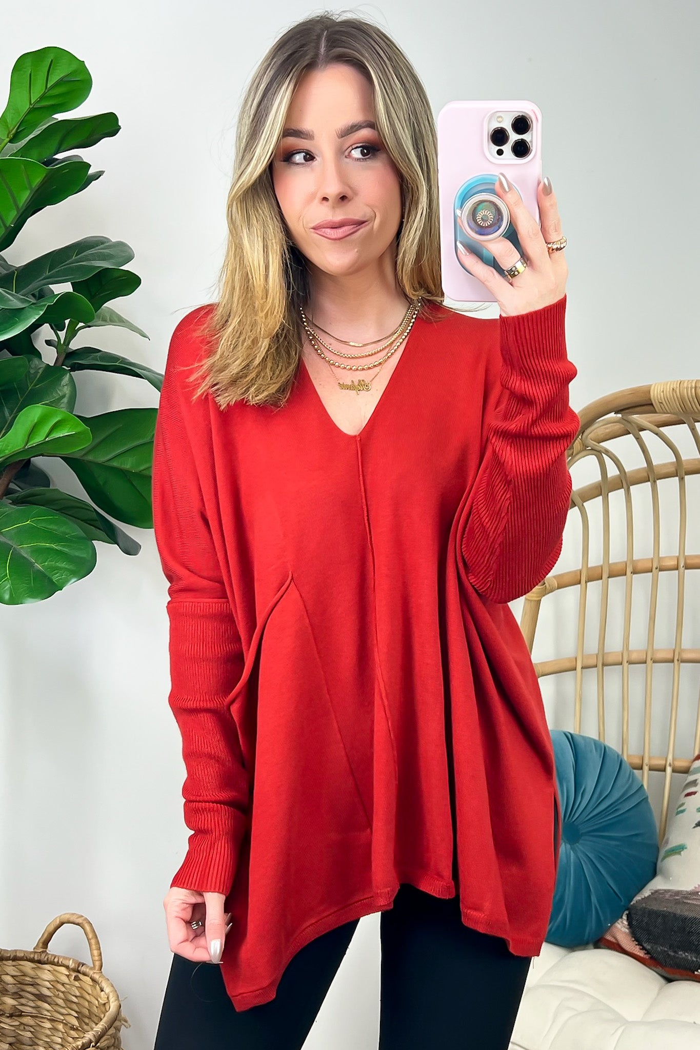 Red / SM Karri Oversized V-Neck Sweater - FINAL SALE - Madison and Mallory