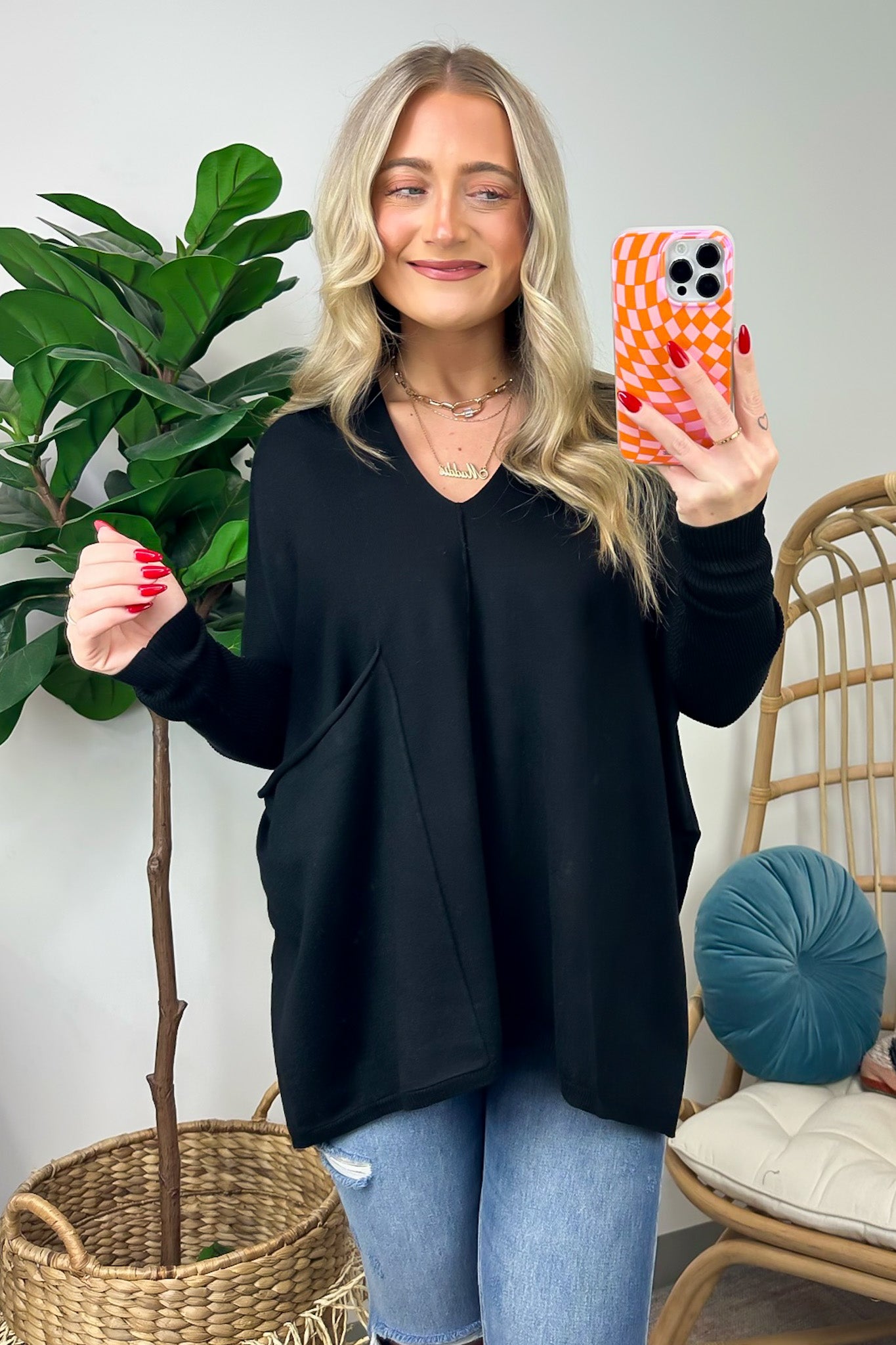 Black / SM Karri Oversized V-Neck Sweater - FINAL SALE - Madison and Mallory