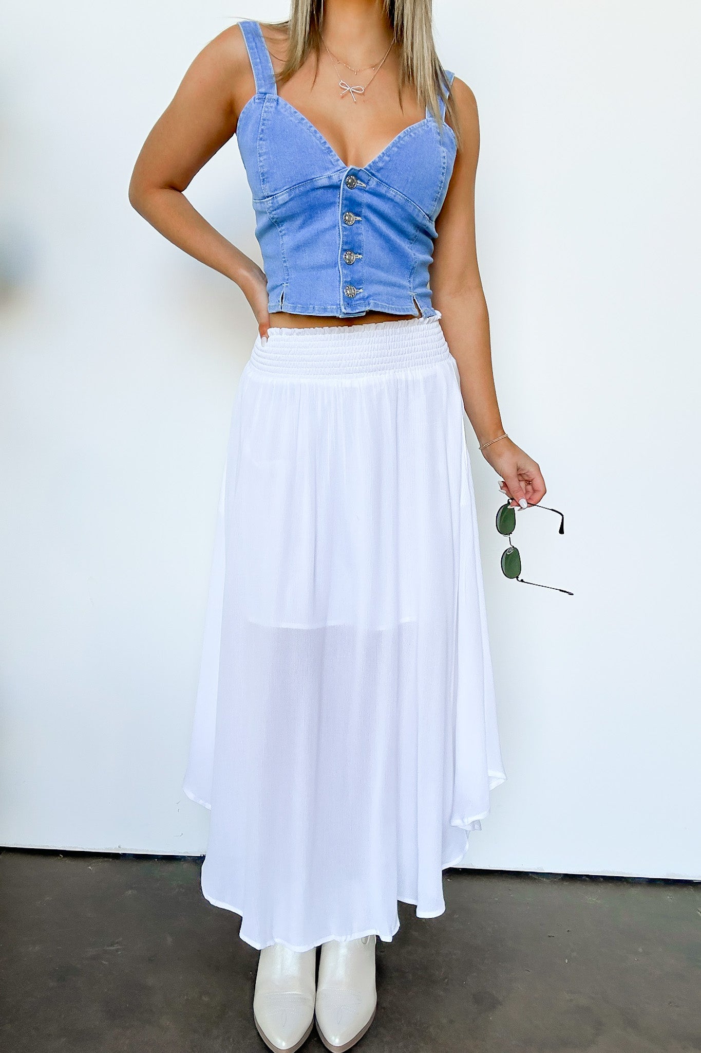 White / S Katherinah High Rise Smocked Maxi Skirt - BACK IN STOCK - Madison and Mallory