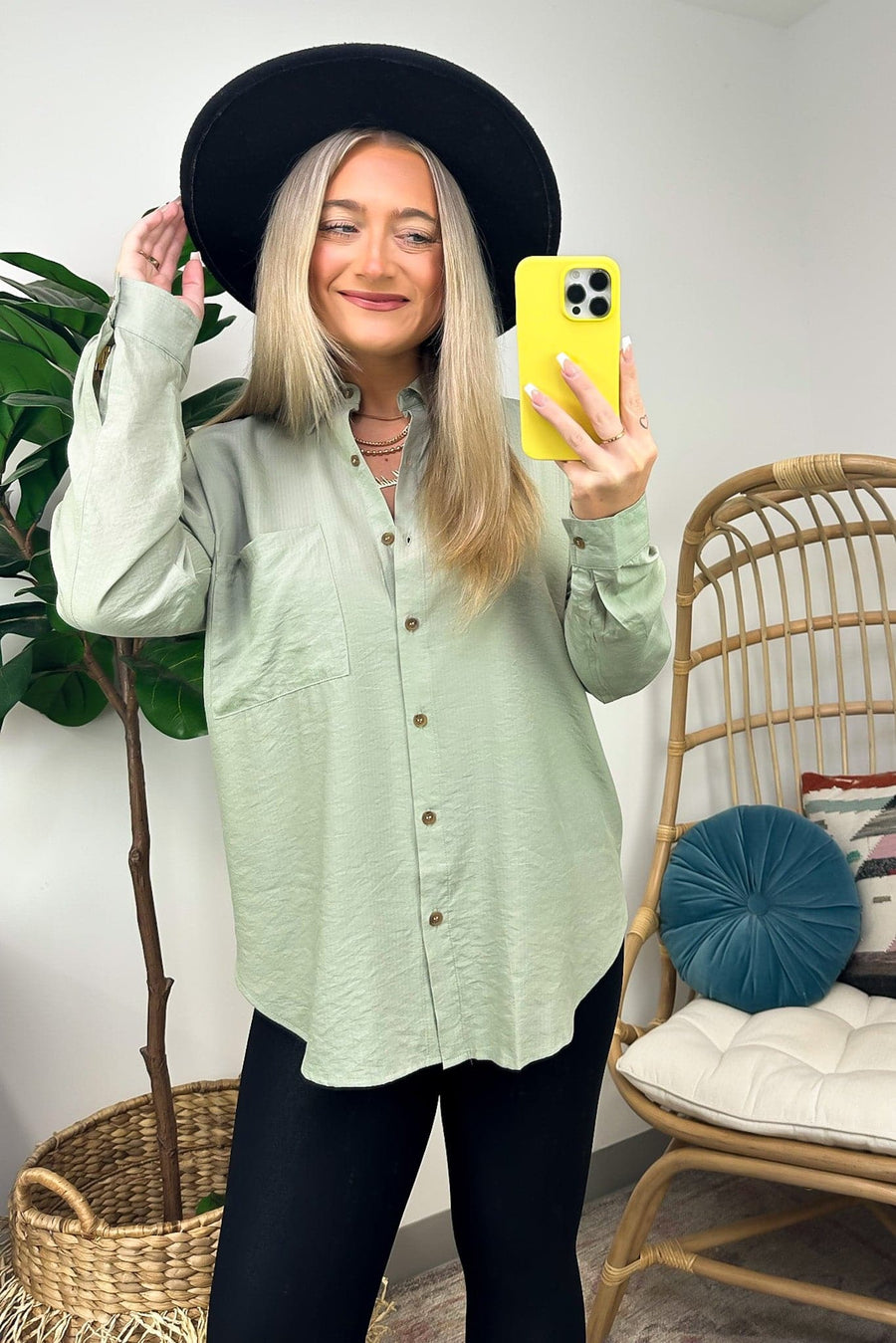 Dusty Sage / S Kaylani Button Down Collared Long Sleeve Top - FINAL SALE - Madison and Mallory