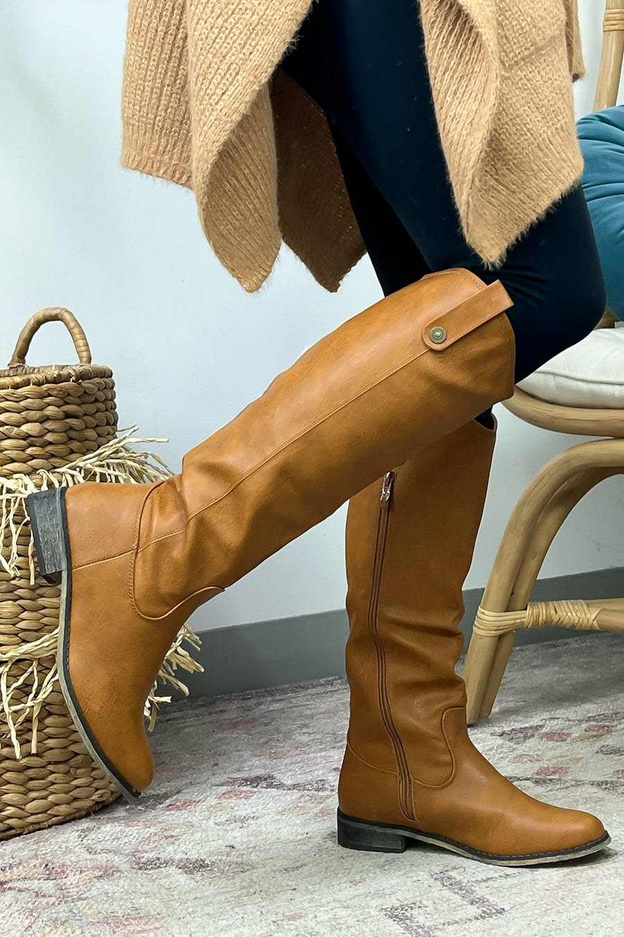 Tan / 6 Kaylene Faux Leather Tall Boots - FINAL SALE - Madison and Mallory