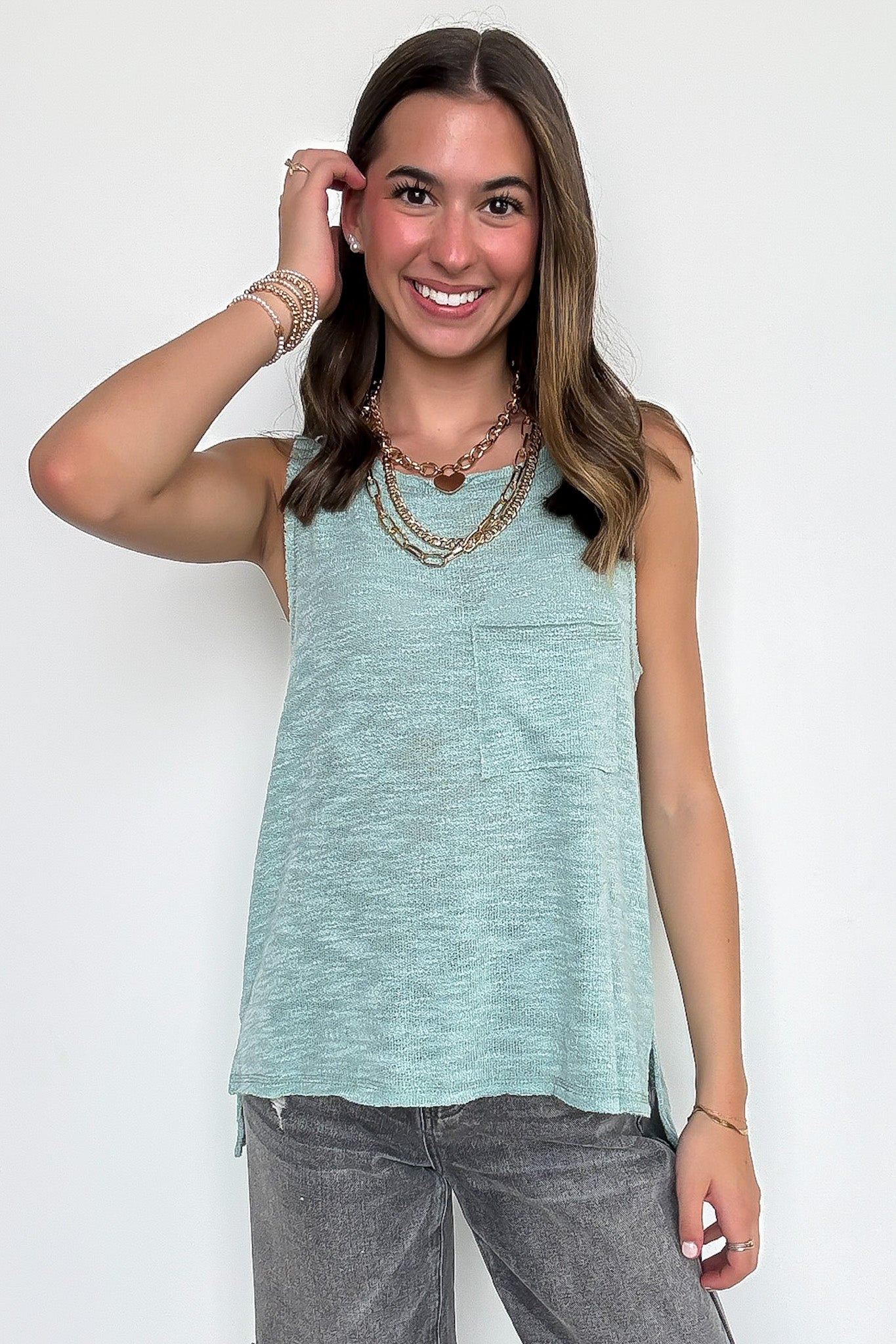 Kemie Reverse Stitch Side Slit Tank Top - Madison and Mallory