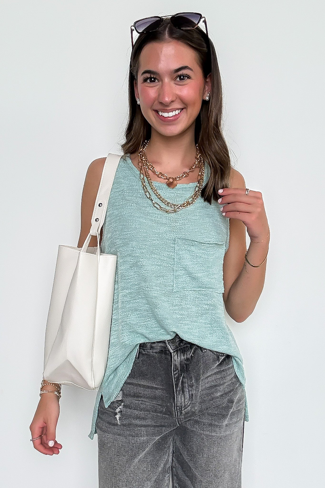 Kemie Reverse Stitch Side Slit Tank Top - Madison and Mallory