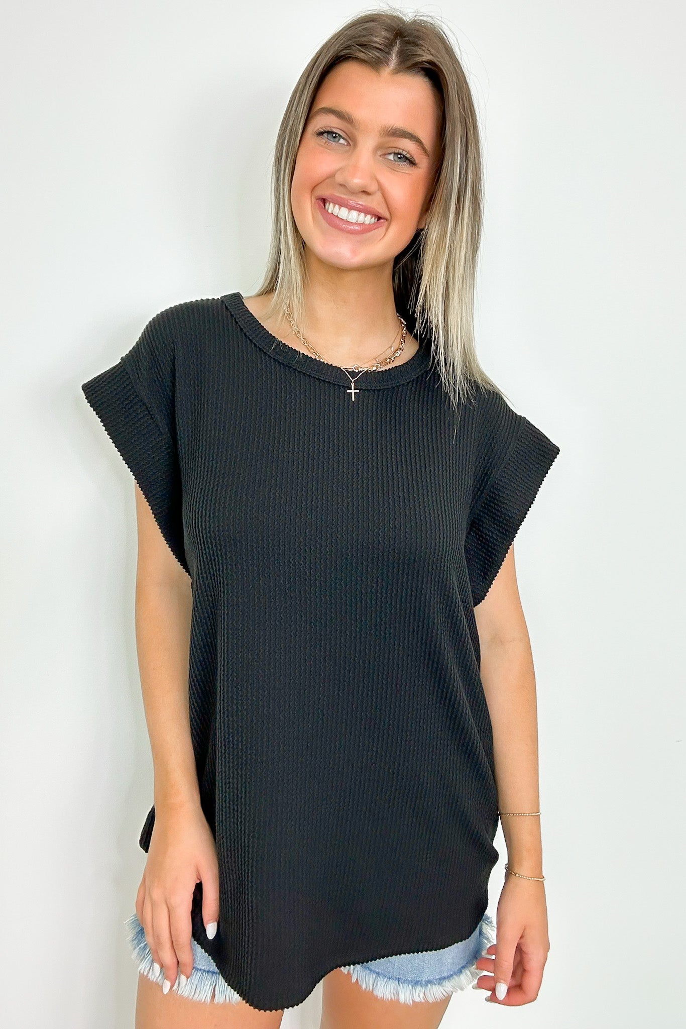Black / S Kimmia Ribbed Knit Dolman Top - Madison and Mallory