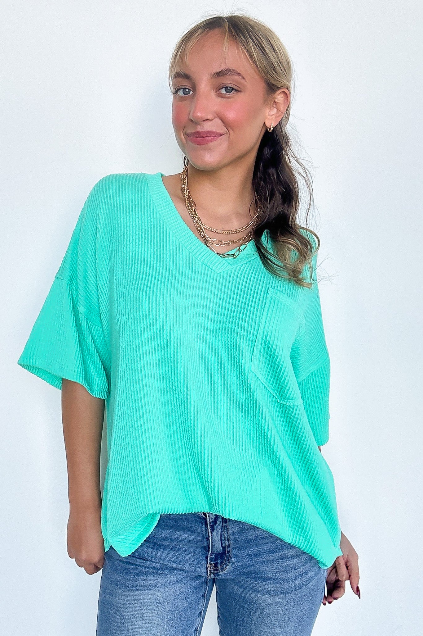 Spear Mint / S Kirbie V-Neck Pocket Top - FINAL SALE - Madison and Mallory