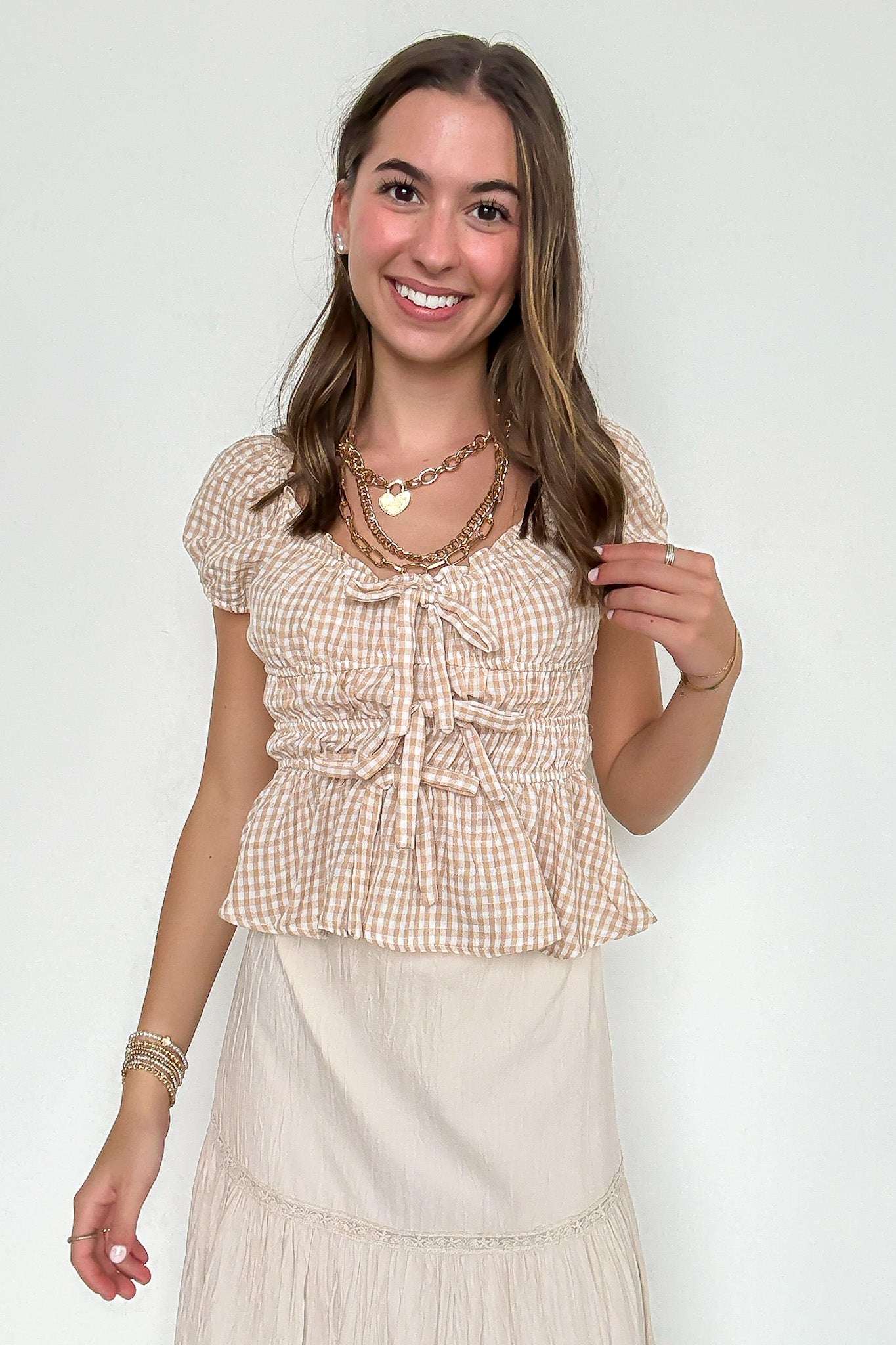 Knot Your Gingham Bow Front Top - Madison and Mallory