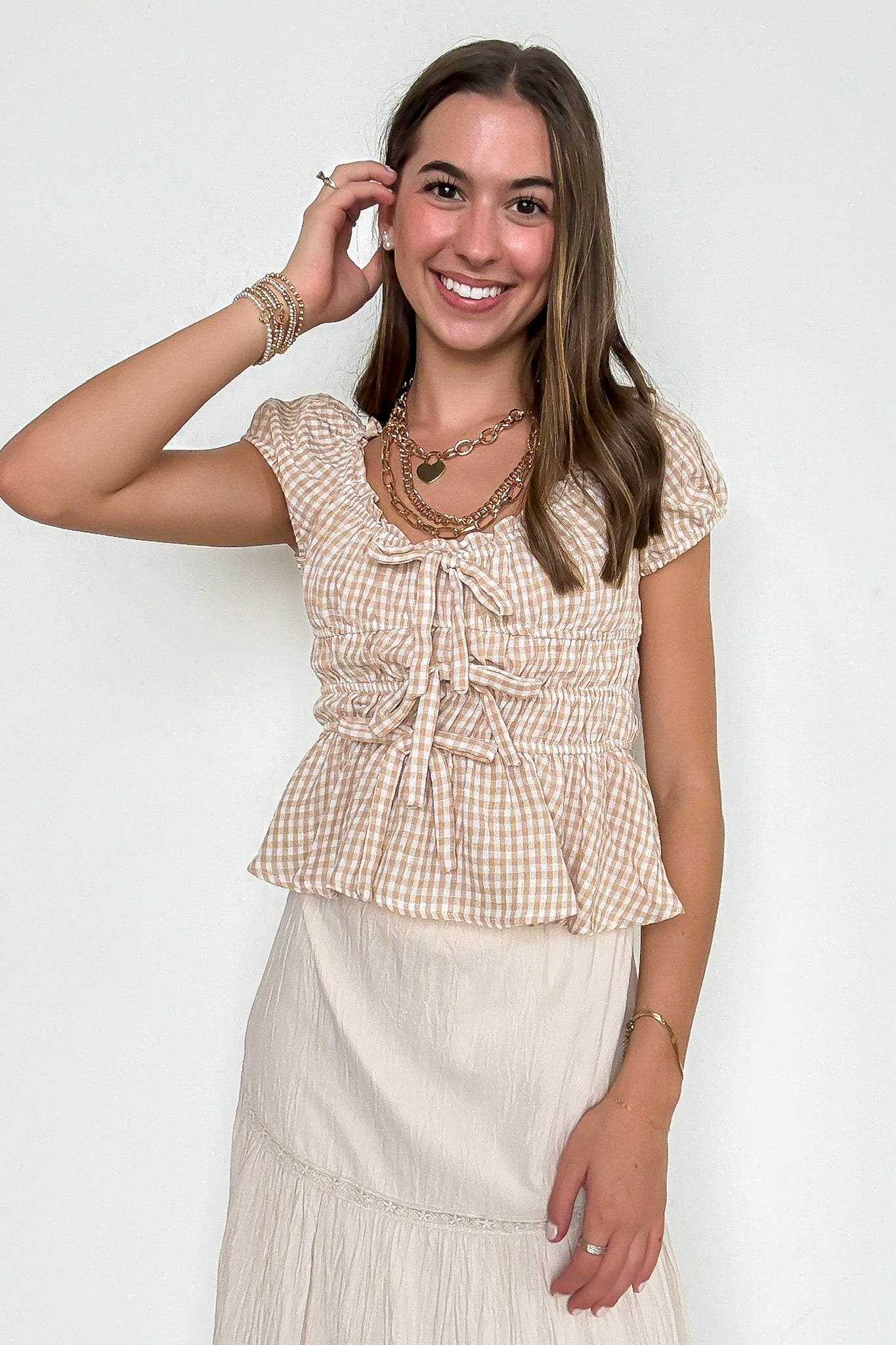 Knot Your Gingham Bow Front Top - Madison and Mallory
