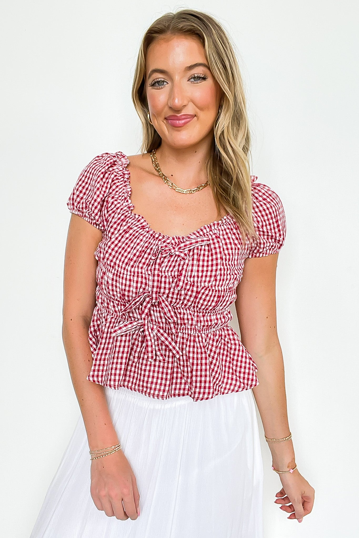Knot Your Gingham Bow Front Top - Madison and Mallory