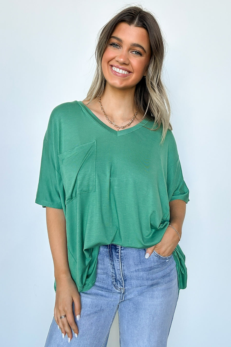  Krystle V-Neck Front Pocket Top - Madison and Mallory
