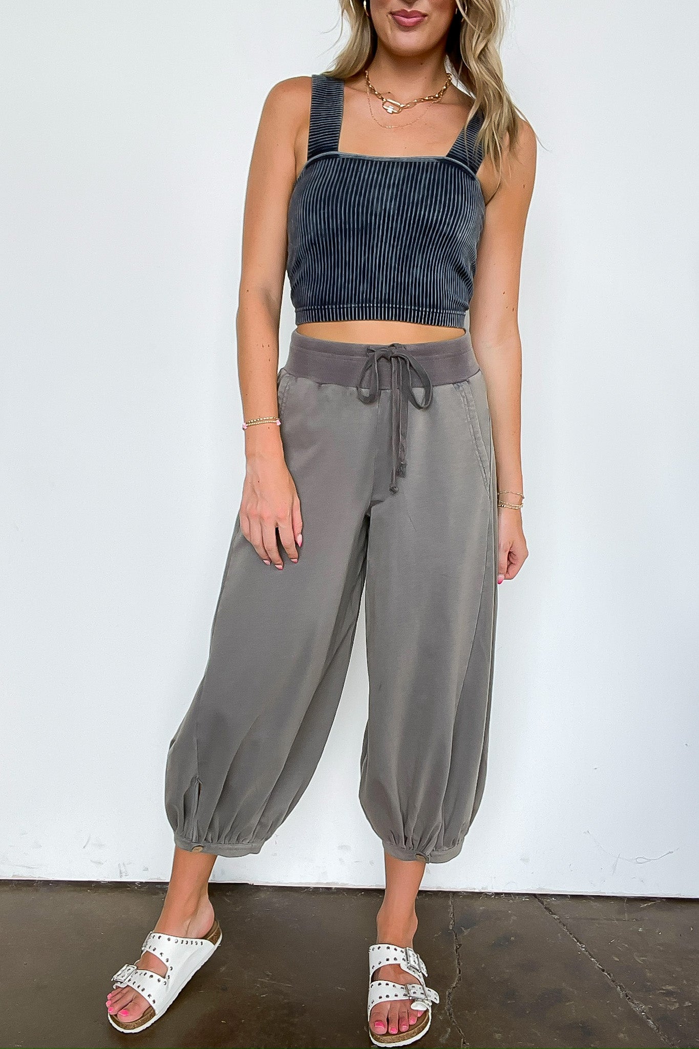 Laylie Acid Wash Bubble Pants - Madison and Mallory