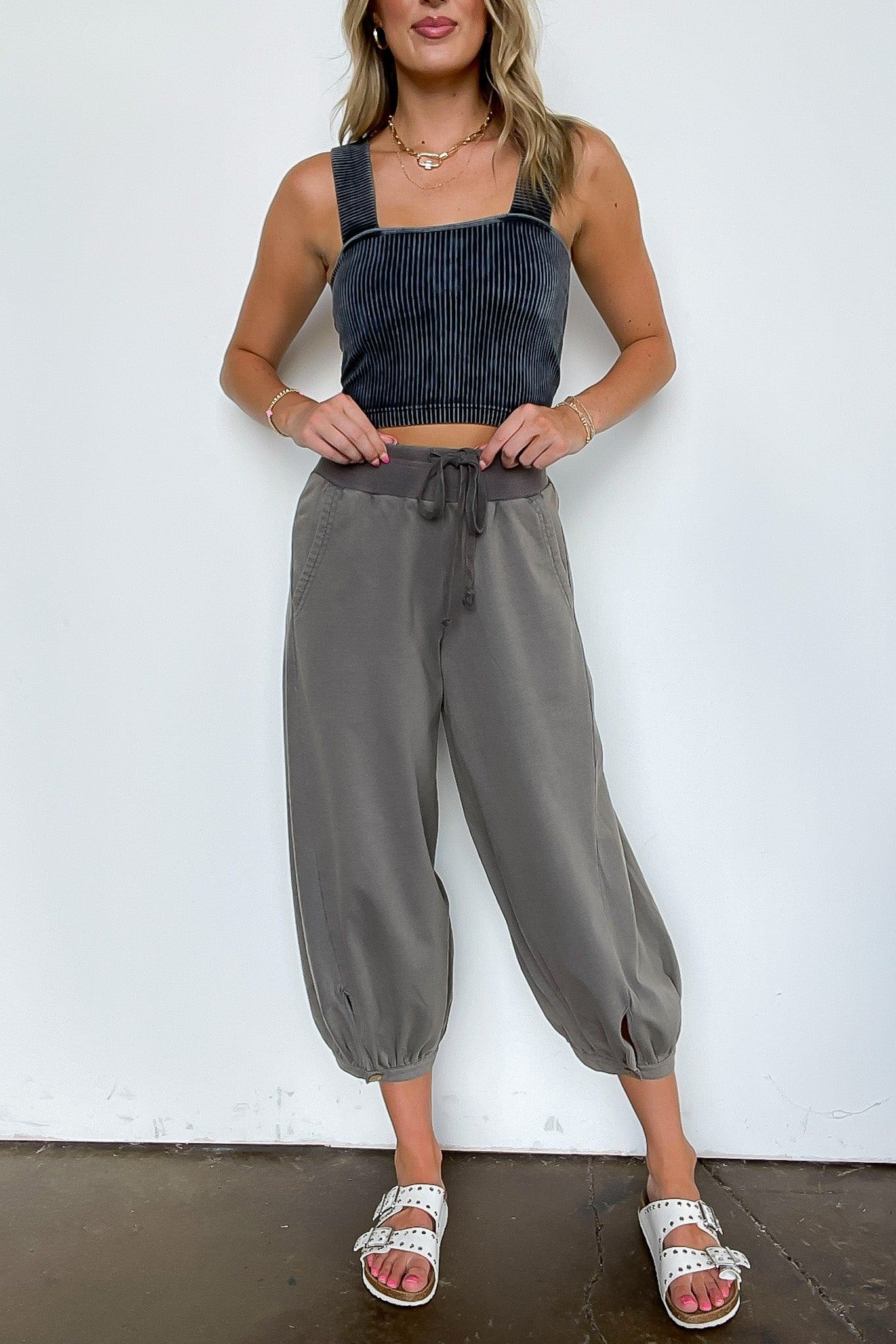Laylie Acid Wash Bubble Pants - Madison and Mallory