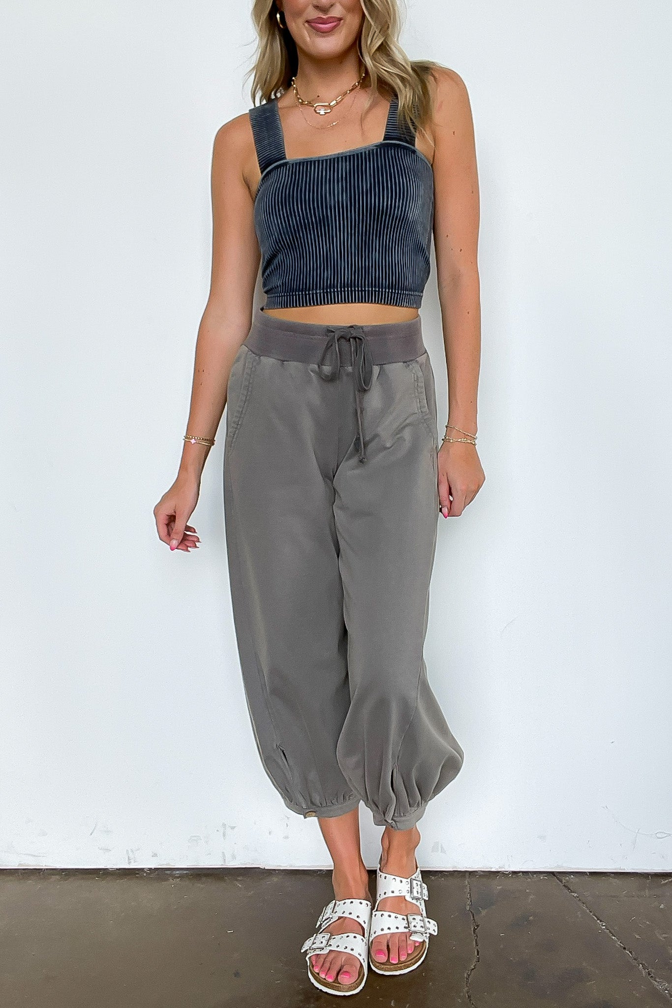 Laylie Acid Wash Bubble Pants - Madison and Mallory
