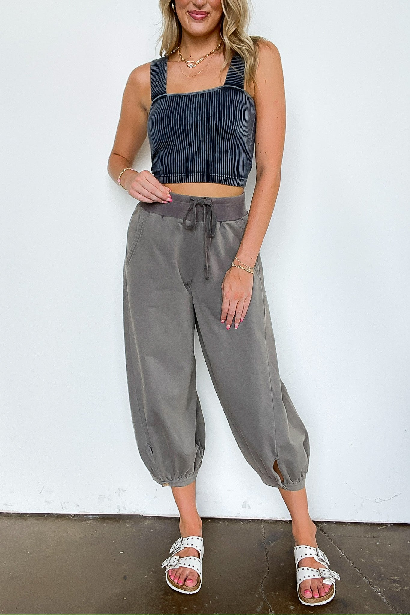 Laylie Acid Wash Bubble Pants - Madison and Mallory