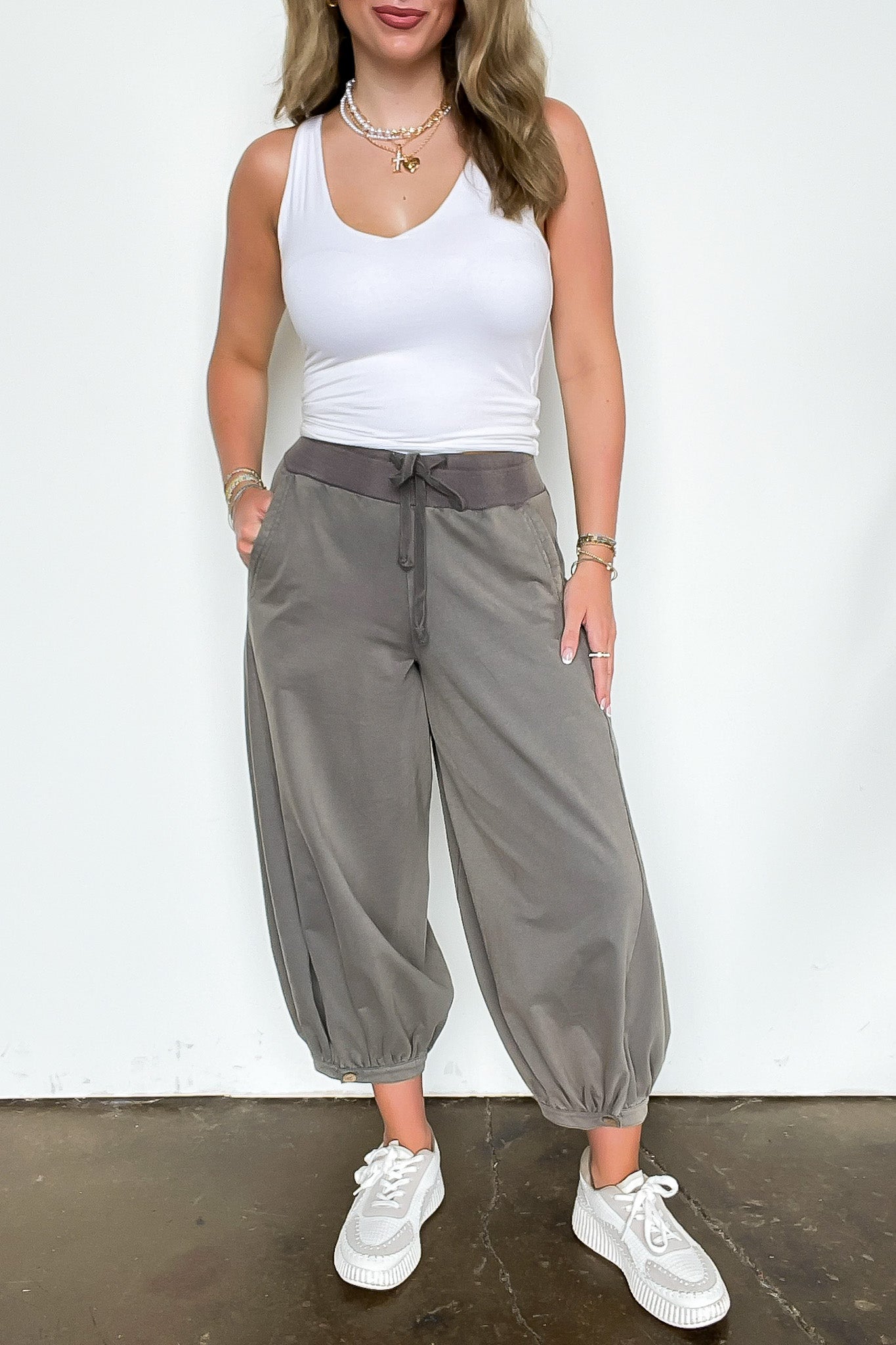 Washed Charcoal / S Laylie Acid Wash Bubble Pants - Madison and Mallory