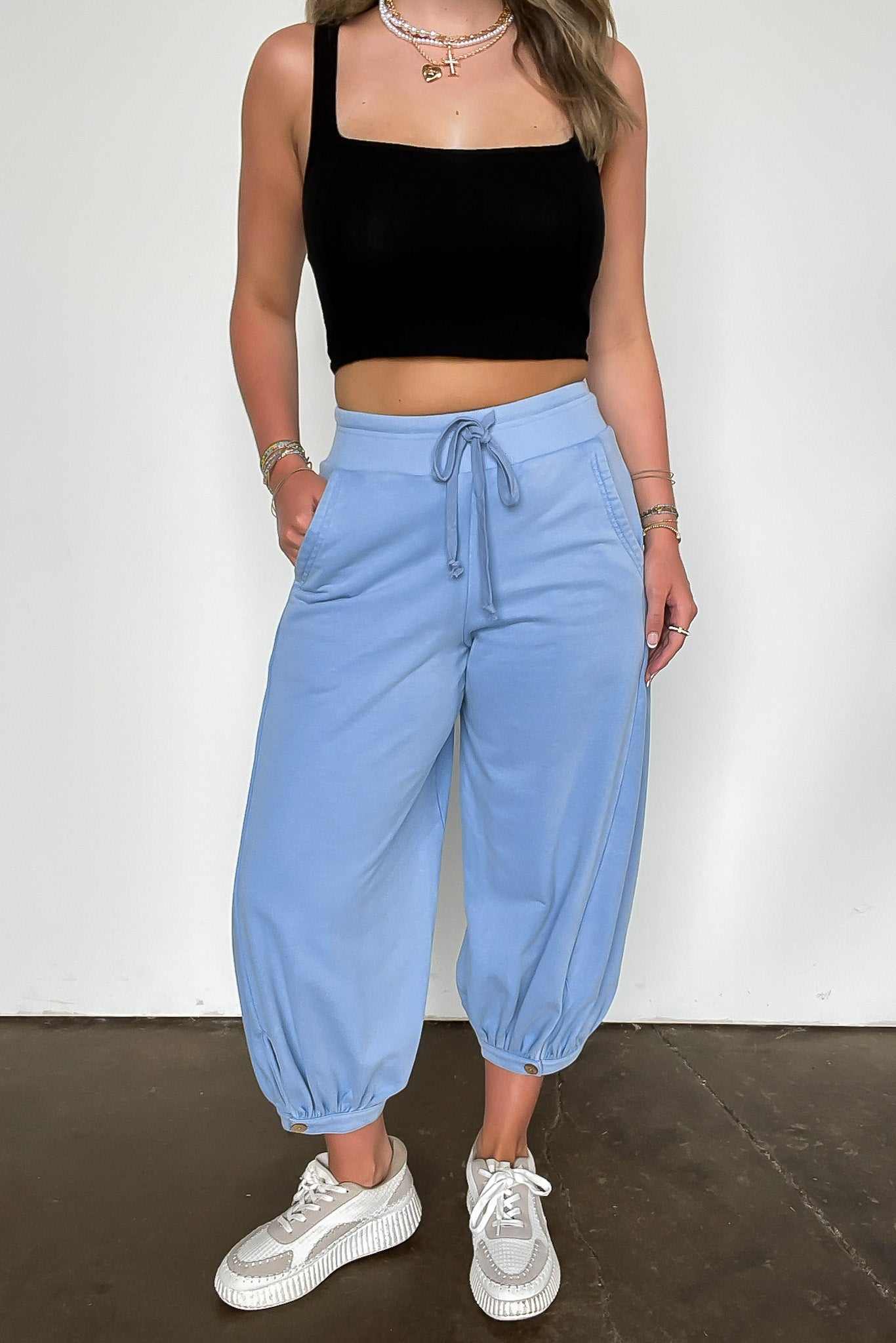 Washed Blue / S Laylie Acid Wash Bubble Pants - Madison and Mallory