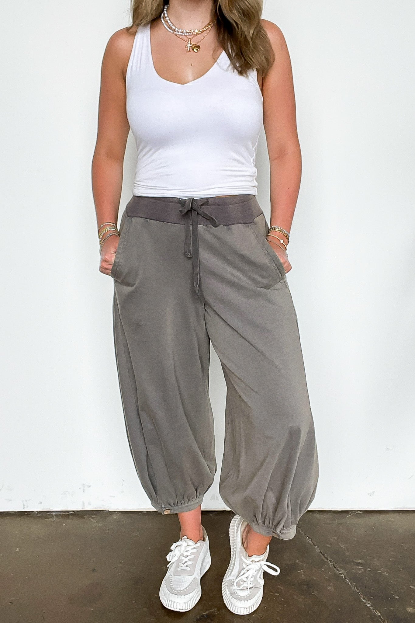 Laylie Acid Wash Bubble Pants - Madison and Mallory
