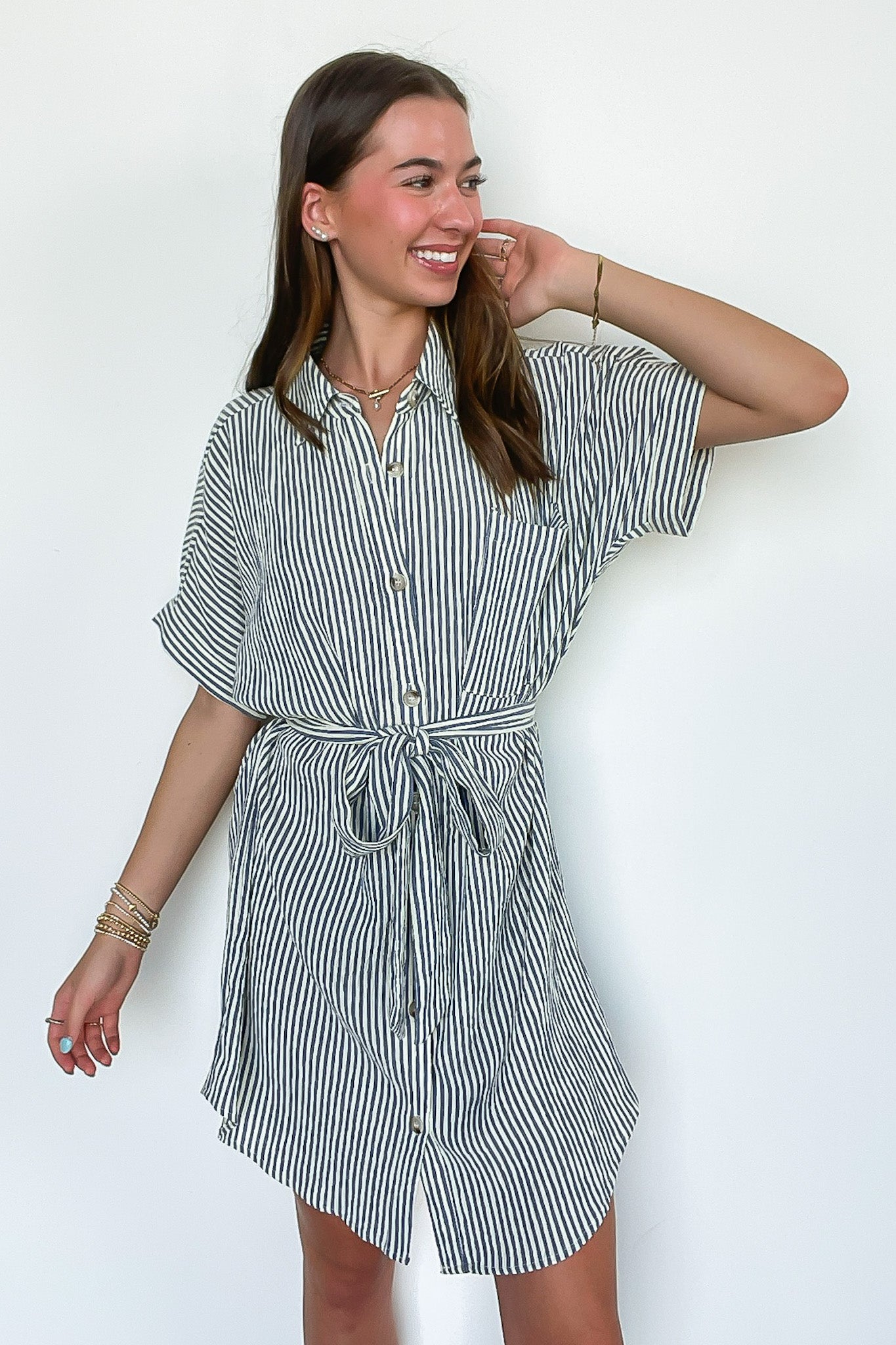 Lenah Striped Button Down Shirt Dress - Madison and Mallory