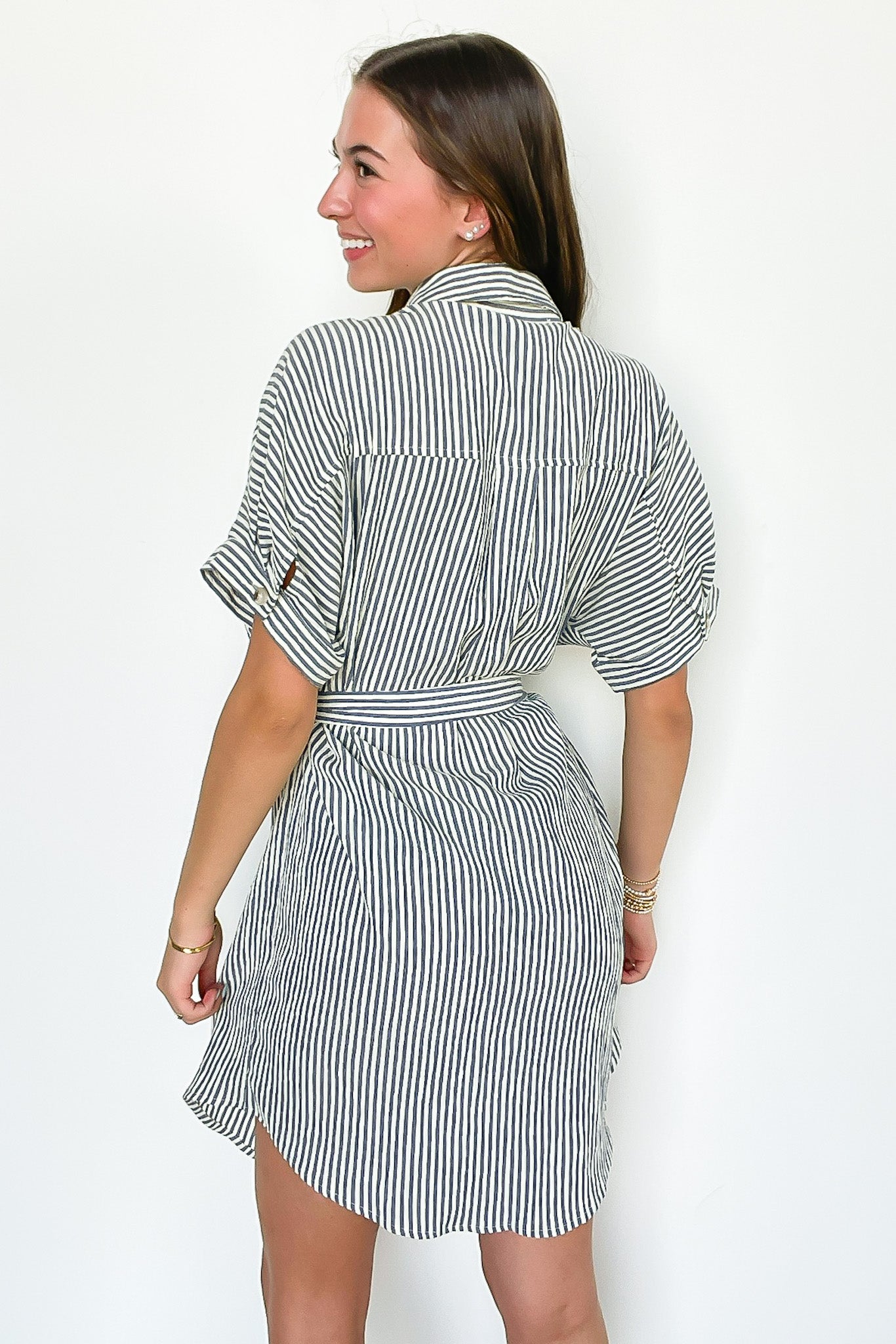 Lenah Striped Button Down Shirt Dress - Madison and Mallory