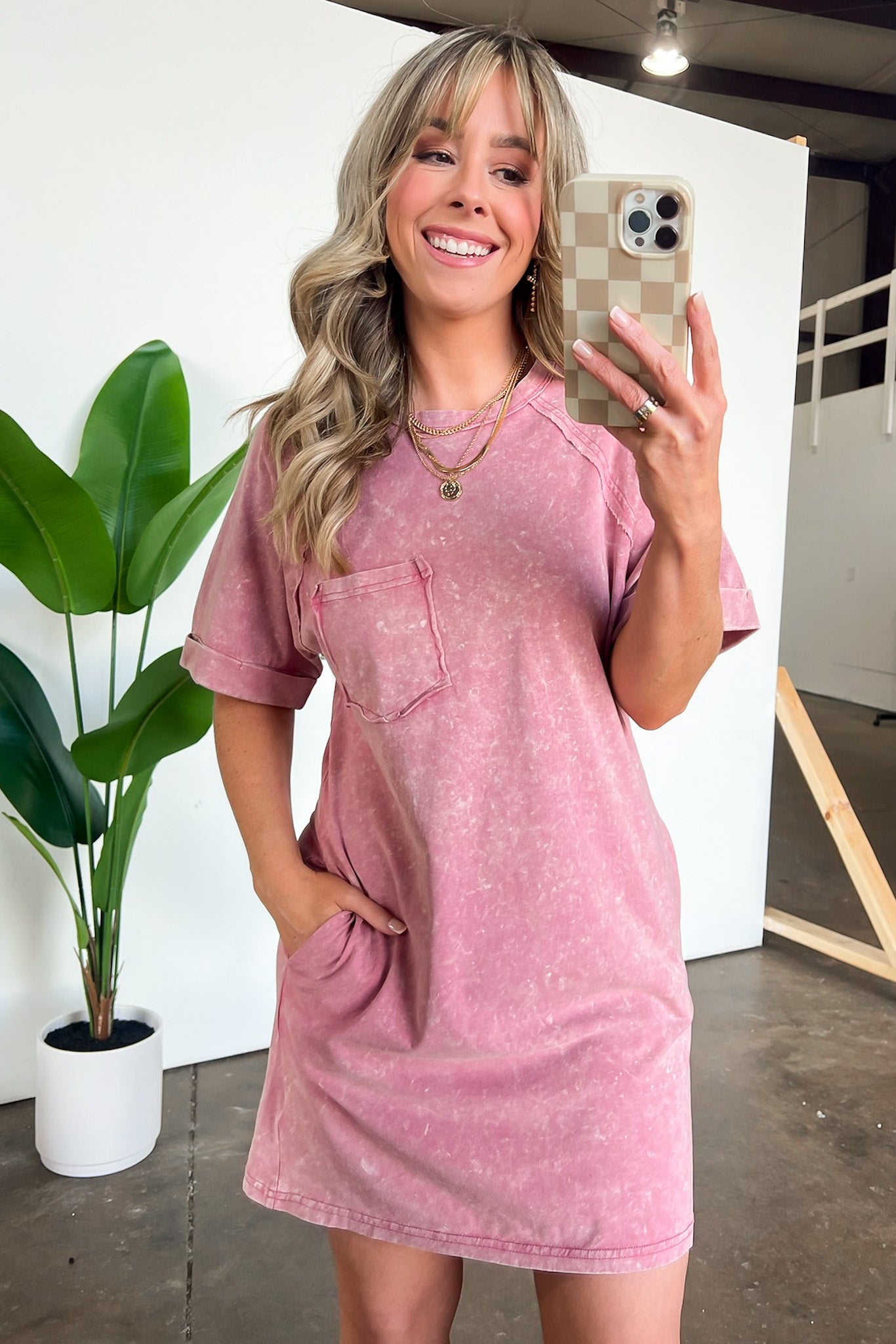 Mauve / S Leonia Short Sleeve Pocket T-Shirt Dress - BACK IN STOCK - Madison and Mallory