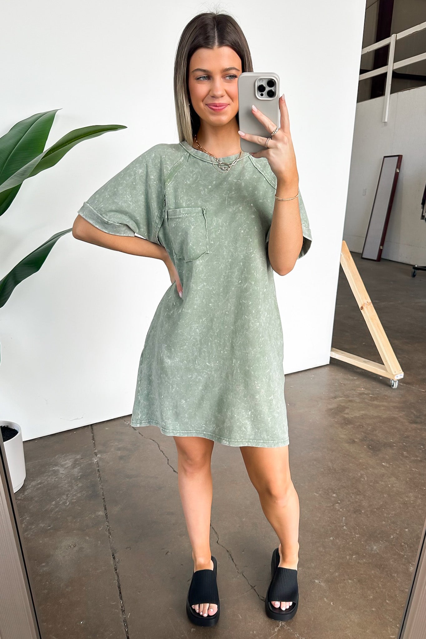 Sage / S Leonia Short Sleeve Pocket T-Shirt Dress - BACK IN STOCK - Madison and Mallory